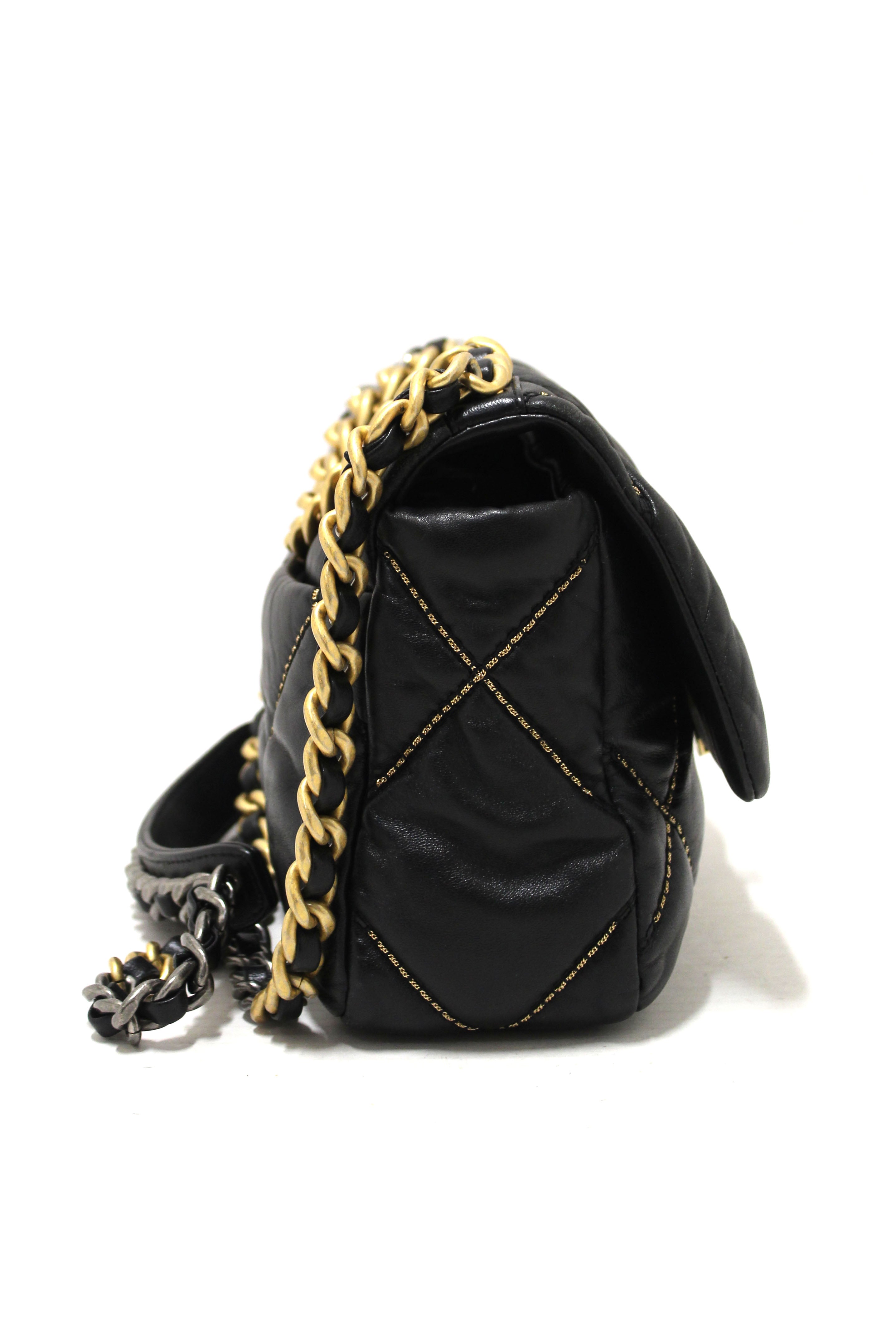 Authentic Limited Edition Chanel 19 Medium Black Quilted Lambskin Leather Shoulder Crossbody Bag | Luxury Designer Handbag for Women | Perfect for Date Night, Parties & Special Occasions