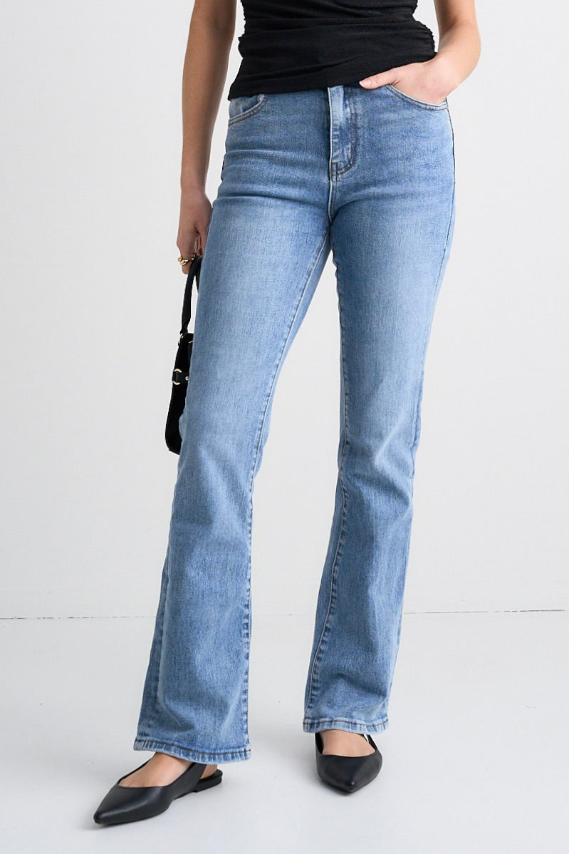True Blue High Rise Flare Jeans for Women - Vintage 70s Inspired Denim Pants - Perfect for Casual Outfits, Date Nights & Boho Style