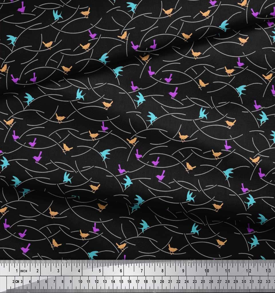 Soimoi Rayon Black Fabric by The Yard - 56 Inch Wide - Artistic Bird Flight Printed Fabric for DIY Dresses, Curtains & Home Decor - Soft & Whimsical Bird Motif Design