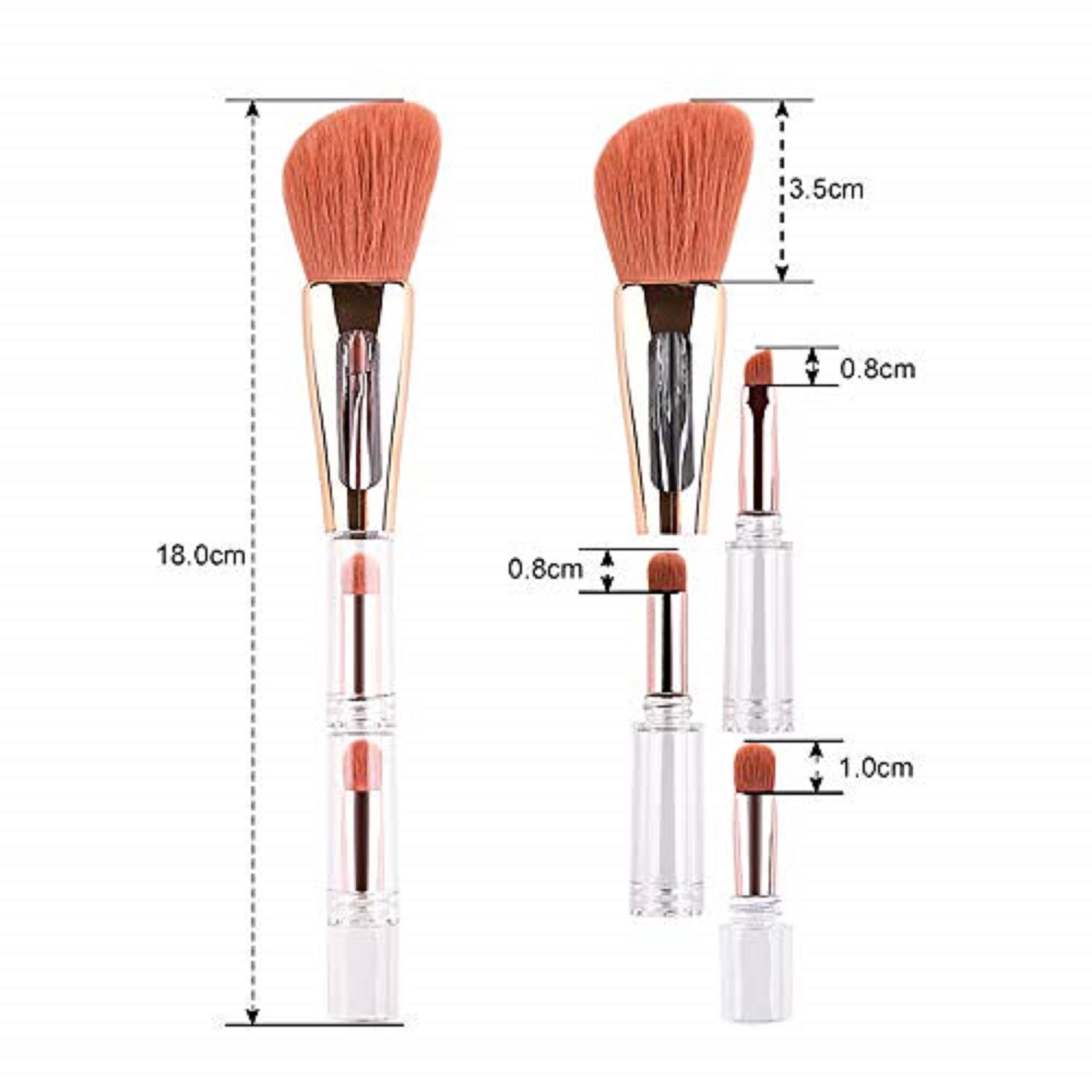 Vegan 4-in-1 Travel Makeup Brush Set - Professional Multifunction Powder & Eye Shader Brush for On-the-Go Beauty | Perfect for Airplane, Gym Bag & Weekend Getaways