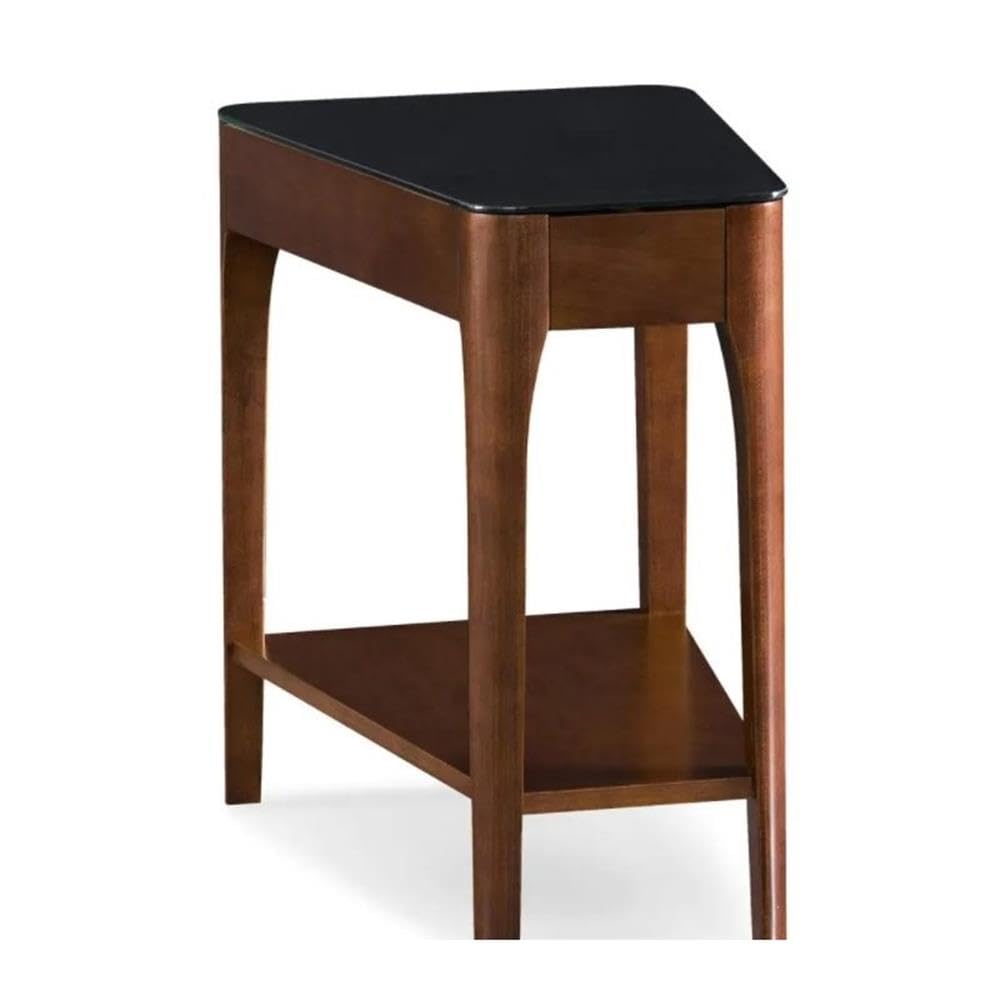 Leick Furniture Obsidian Glass Top Wood End Table - Chestnut Oak Finish - Modern Side Table for Living Room, Bedroom, or Office