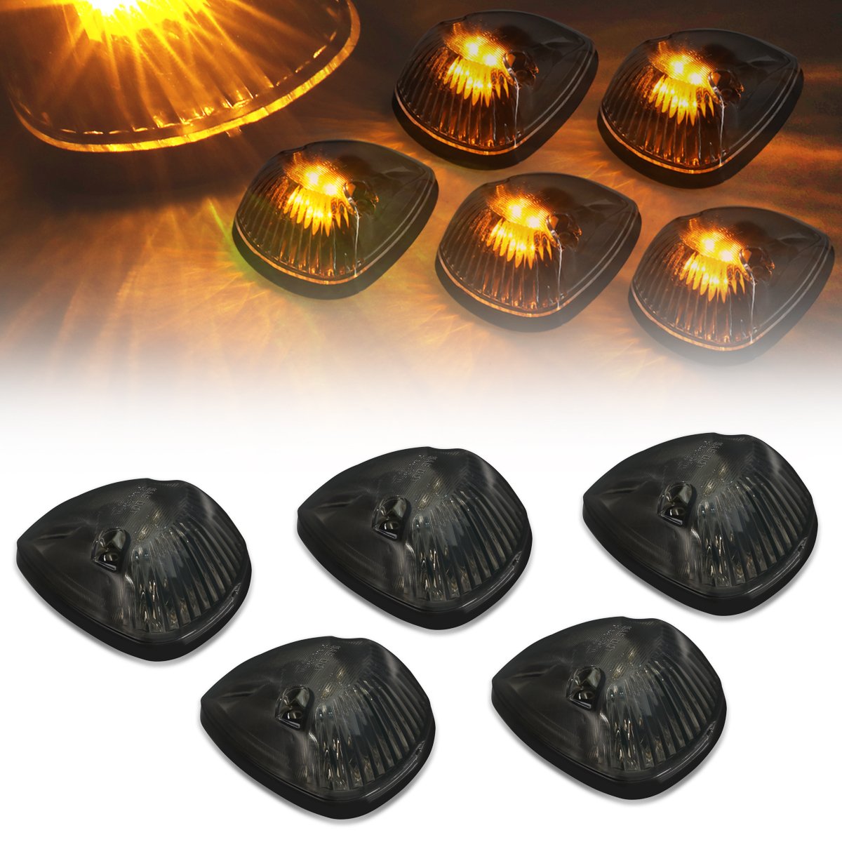 DNA Motoring CBL-DR94-SM-Y LED Cab Roof Top Marker Lights - Pack of 5 Amber Lights for Semi Trucks & Trailers - Durable Weatherproof Design for Nighttime Visibility & Safety