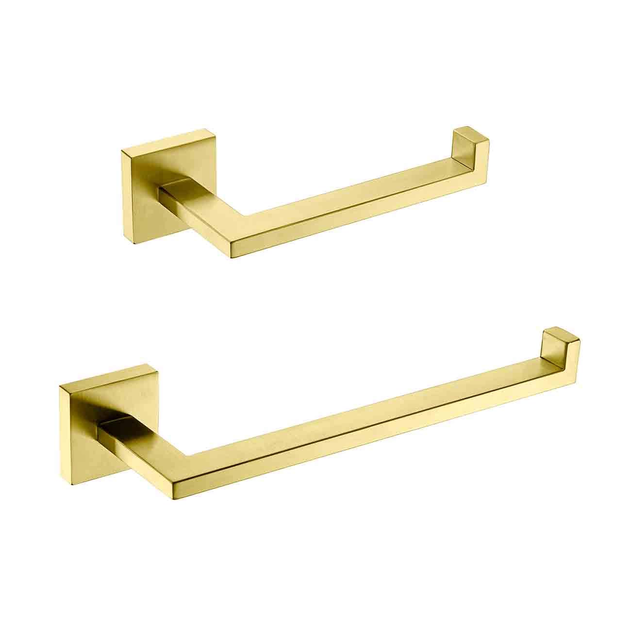Premium Stainless Steel 2-Piece Bathroom Hardware Set - Brushed Gold Towel Ring & Toilet Paper Holder (BS106S2-BG) - Wall Mounted Bathroom Accessories for Modern Home Decor