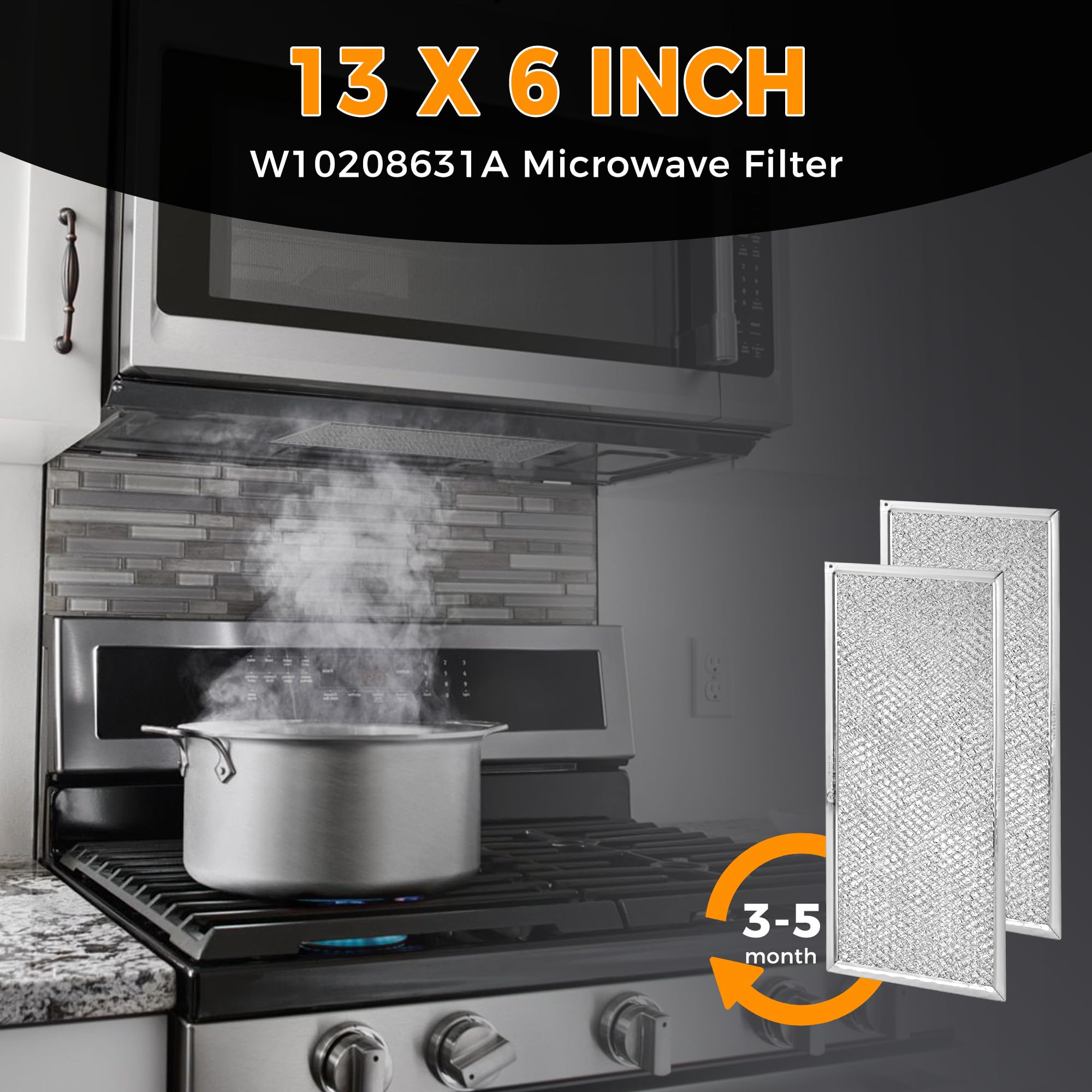 Fetechmate 13 x 6 Inch Microwave Grease Filter - Compatible with Whirlpool & GE Microwaves - Replacement for W10208631A - Durable Aluminum Mesh Screen (2-Pack) - Ideal for Kitchen Ventilation & Microwave Maintenance