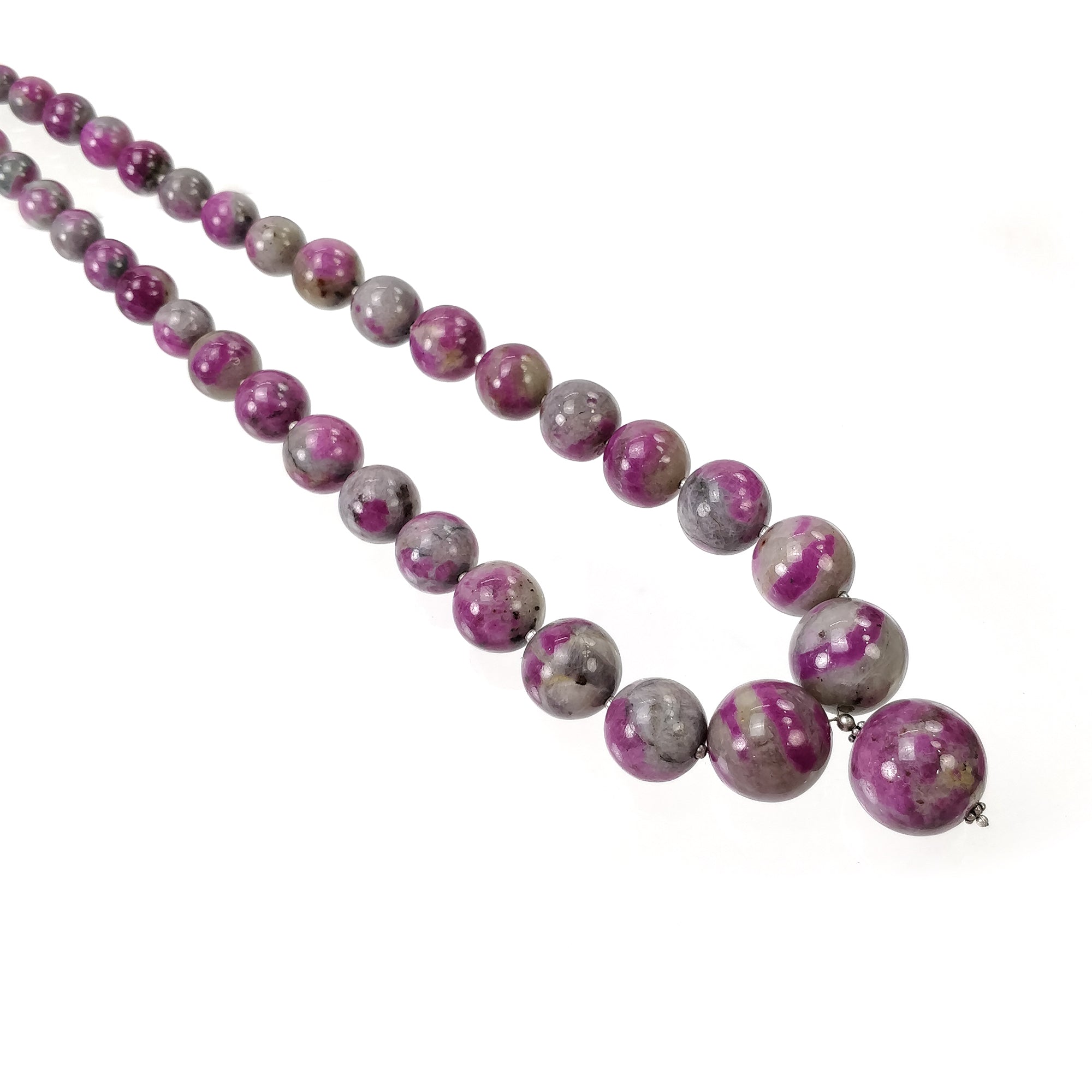 Natural Untreated Bi-Color Zoisite Ruby Gemstone Necklace - 669.25cts Genuine Ruby Balls with 925 Sterling Silver - 8mm to 19.5mm Handmade Jewelry for Women - Perfect for Weddings, Parties & Special Occasions