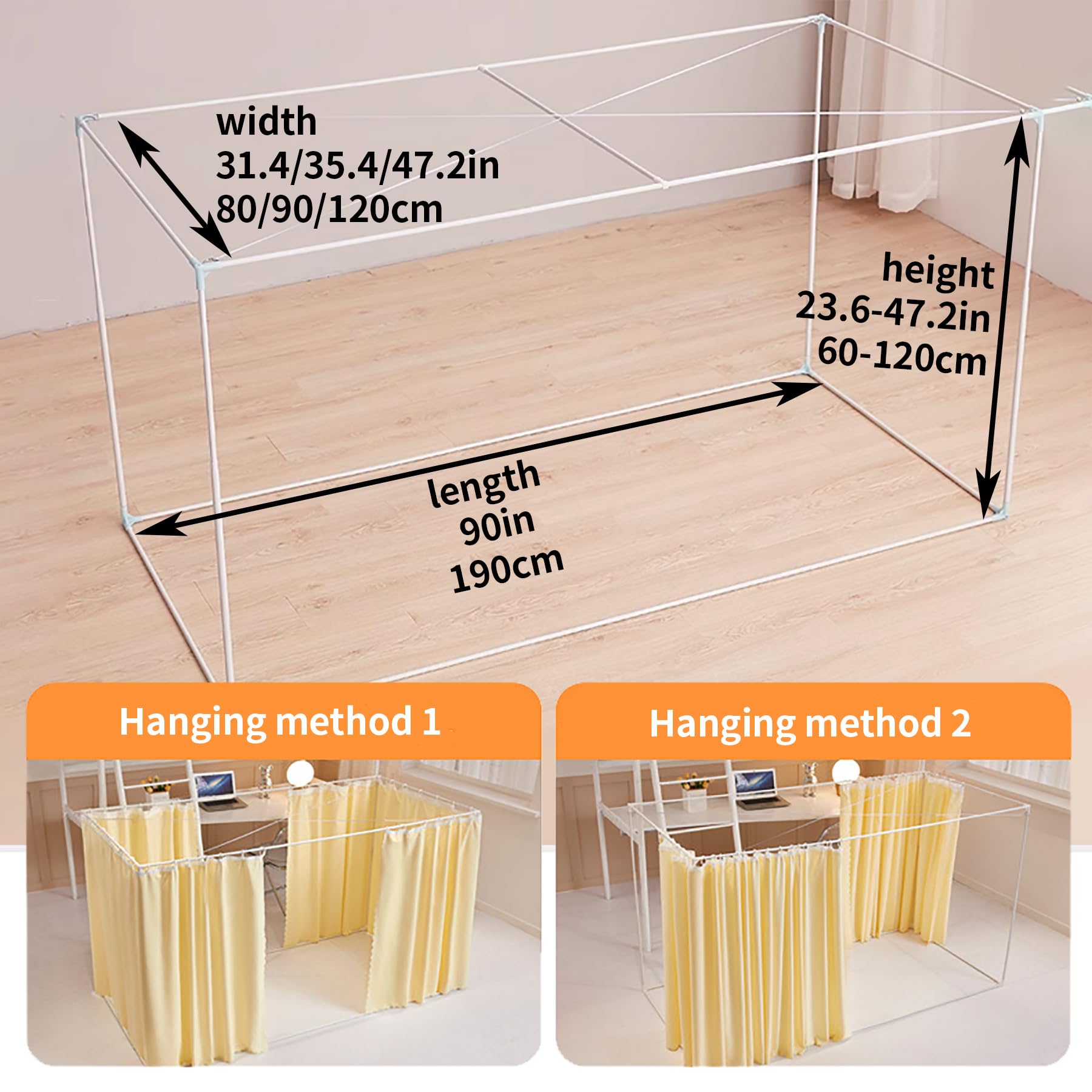 Purple 47.2in (120cm) 4-Post Canopy Bed Curtain Set for Twin Bunk Beds - Dorm Room Privacy Canopy with Sturdy Frame Poles - Perfect for College Dormitories, Kids' Rooms & Privacy Bed Tents
