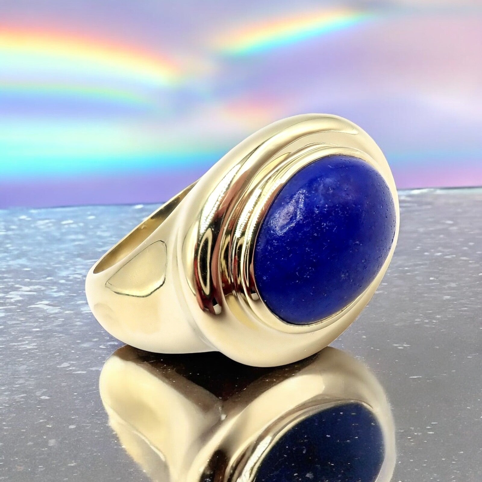 Authentic Tiffany & Co Paloma Picasso 18k Yellow Gold Large Lapis Oval Ring - Luxury Statement Jewelry for Women, Perfect for Weddings, Anniversaries & Special Occasions