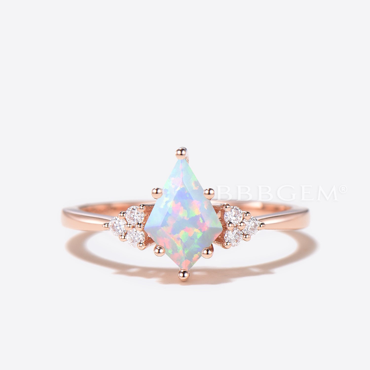 White Opal Diamond Cluster Engagement Ring Set - Elegant Kite Cut Bridal Jewelry for Weddings & Proposals