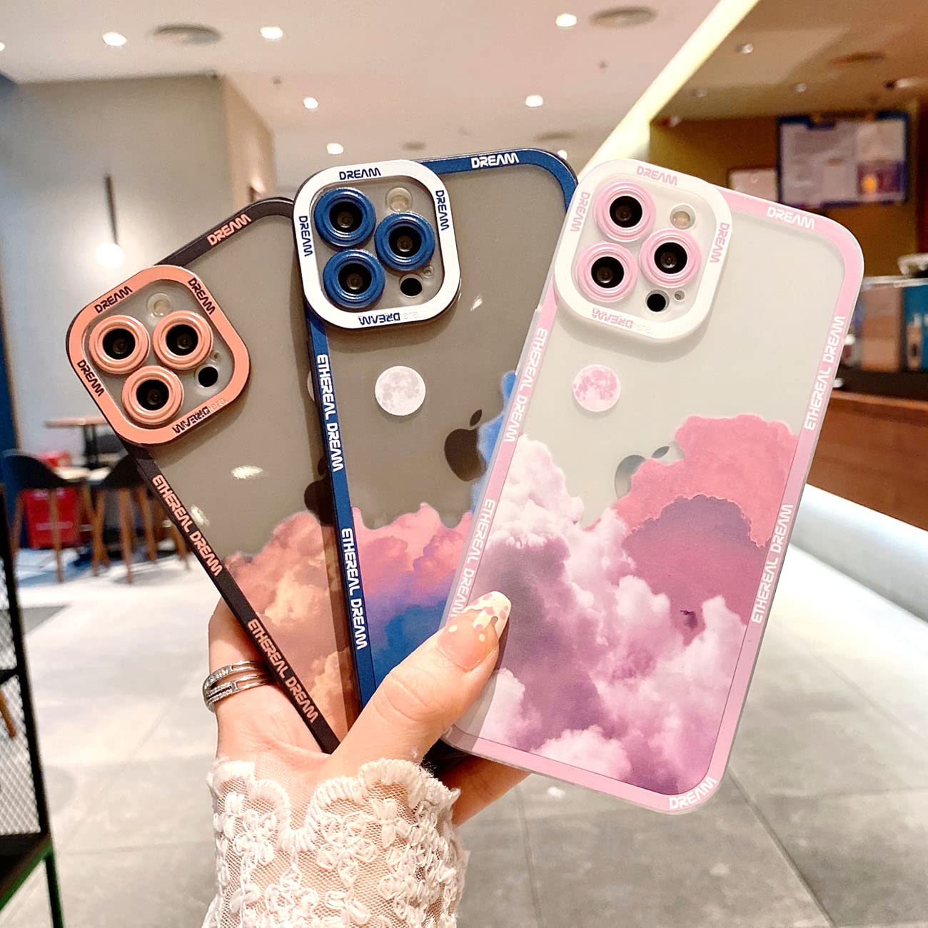 SPOBIT iPhone 12 Pro Max Case - Romantic Sunset Clouds Moon Night Design, Soft TPU Slim Protective Phone Cover for Women & Girls | Perfect for Daily Use, Travel & Gift Giving - Pink