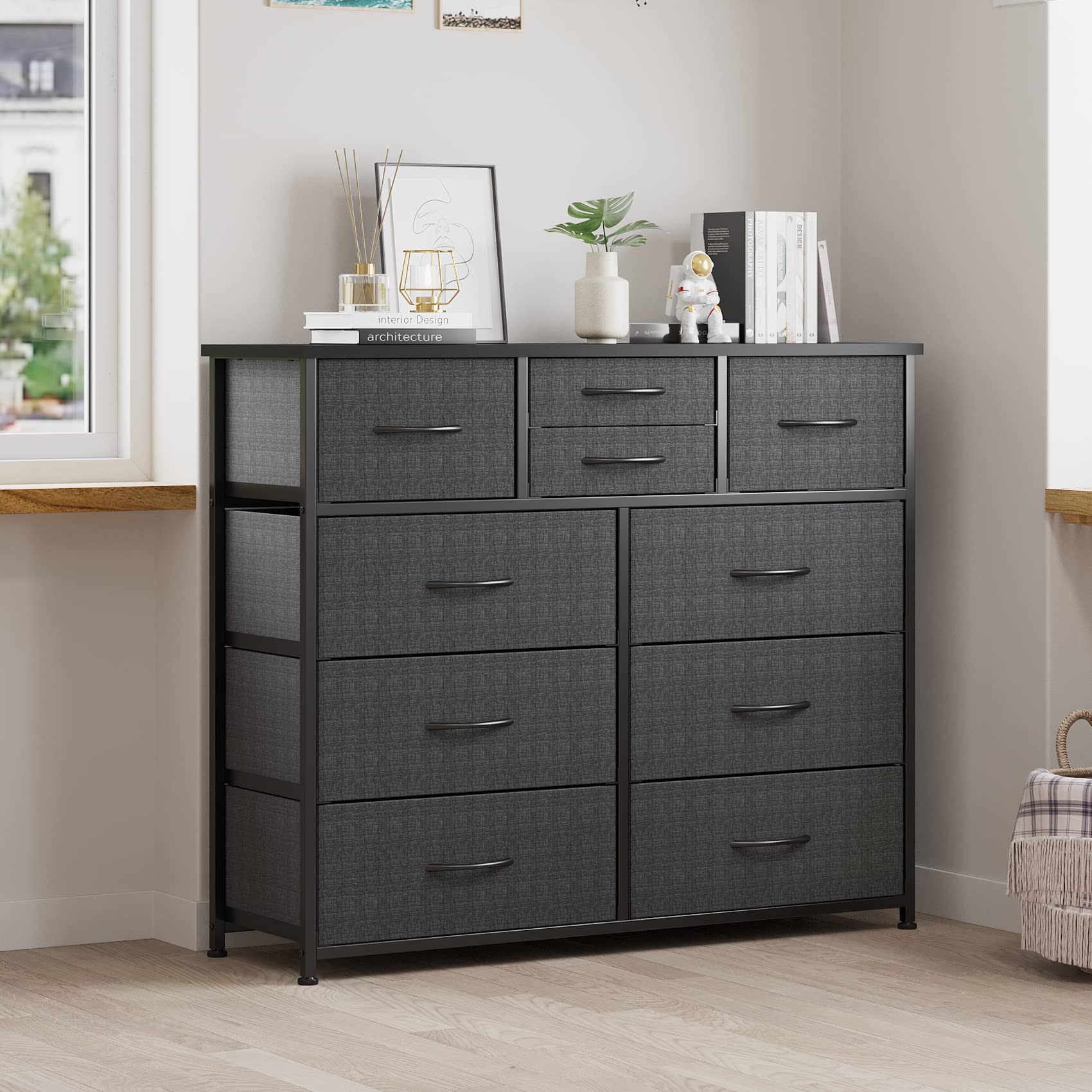 LUMTOK 10-Drawer Fabric Dresser - Steel Frame & Wood Top for Bedroom, Nursery & Closet Storage