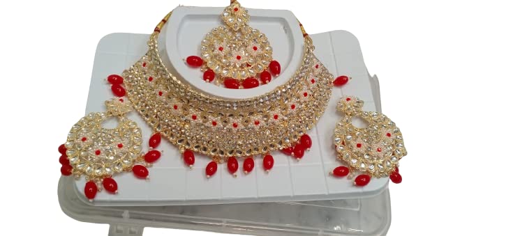 Elegant Traditional Crystal Necklace Set - Choker with Matching Earrings & Mangtikka | Perfect for Weddings, Parties & Special Occasions