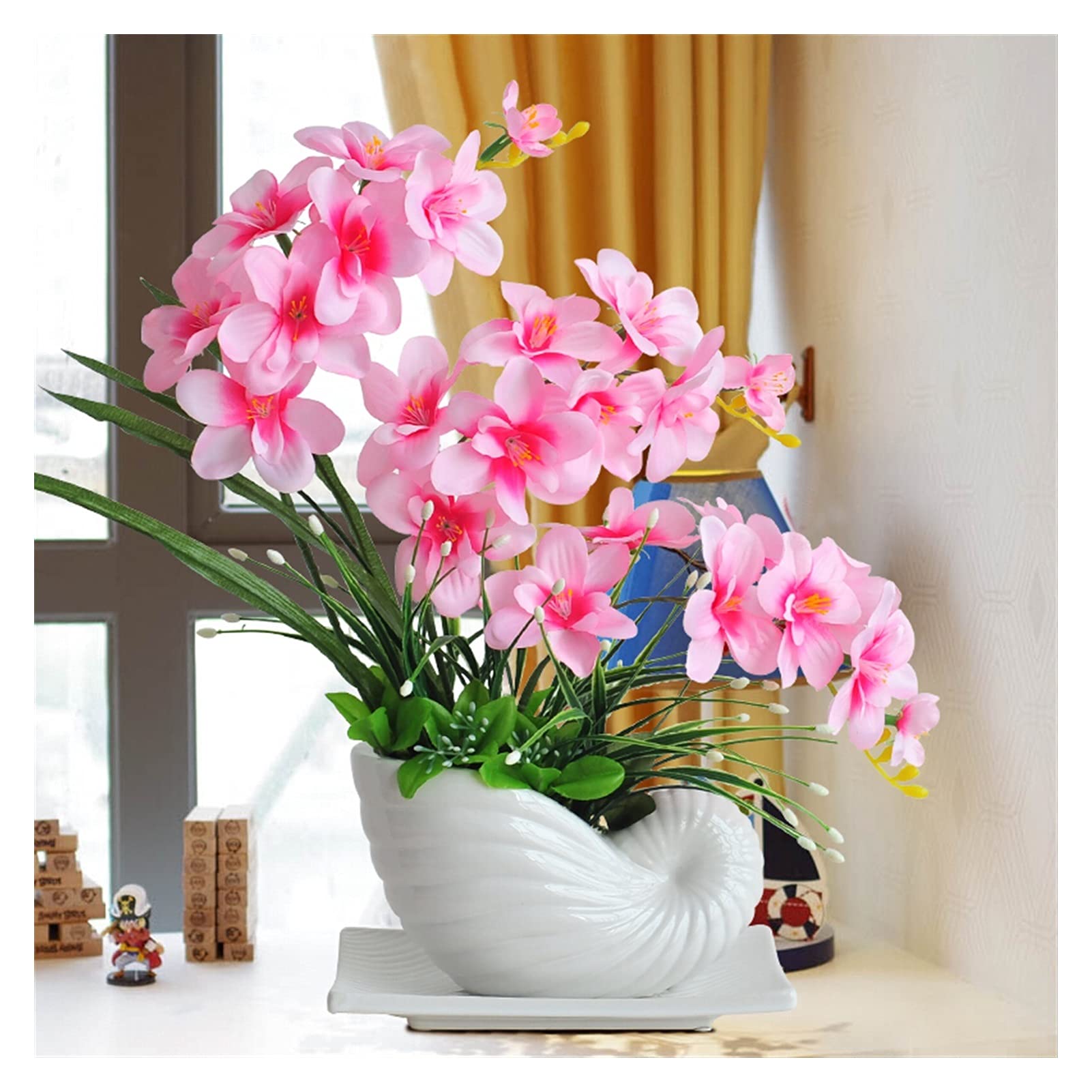 TOMYEUS Artificial Orchid Potted Plant - Realistic Fake Flowers in Decorative Pot for Home & Office Decor, Indoor & Outdoor Use - Perfect for Living Room, Bedroom, Desk, Patio, and Garden Decorations (Color: C)