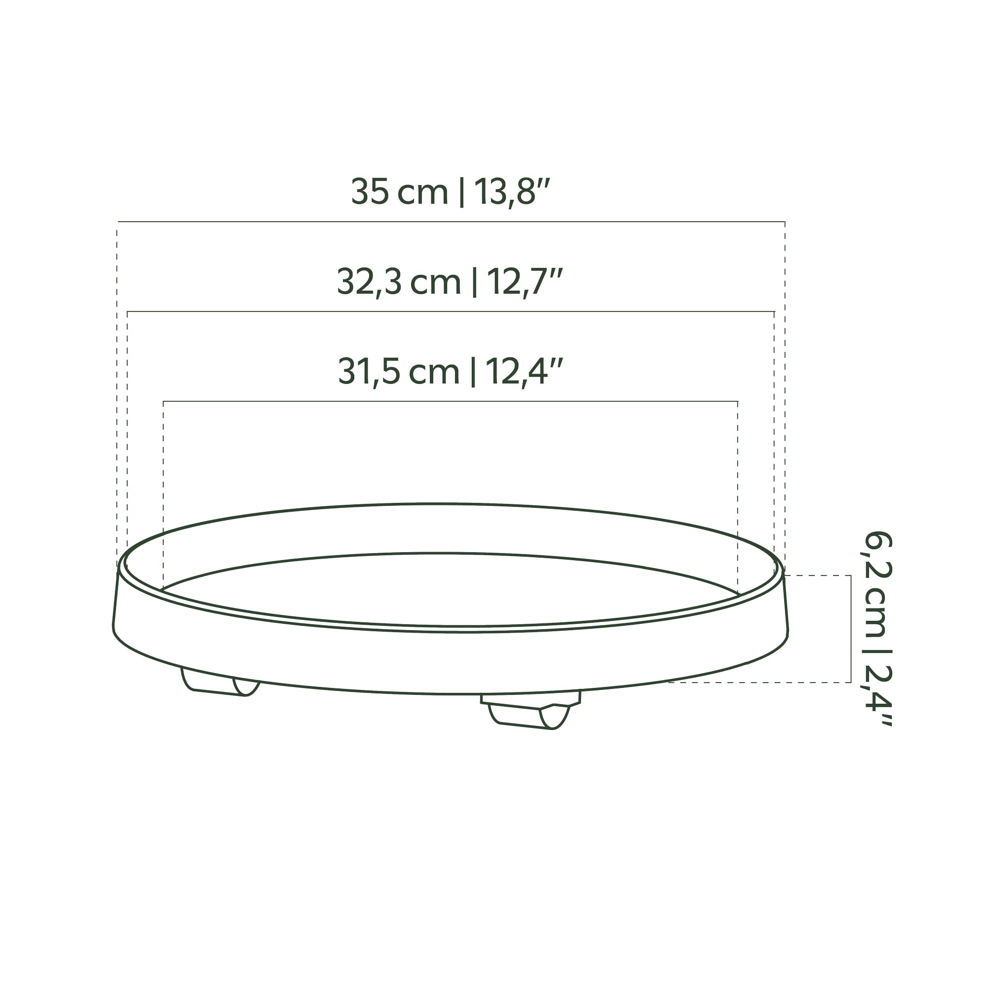35cm Brown Taupe Saucer with Wheels - Durable Outdoor Serving Tray for Patio, Garden & Picnic Use