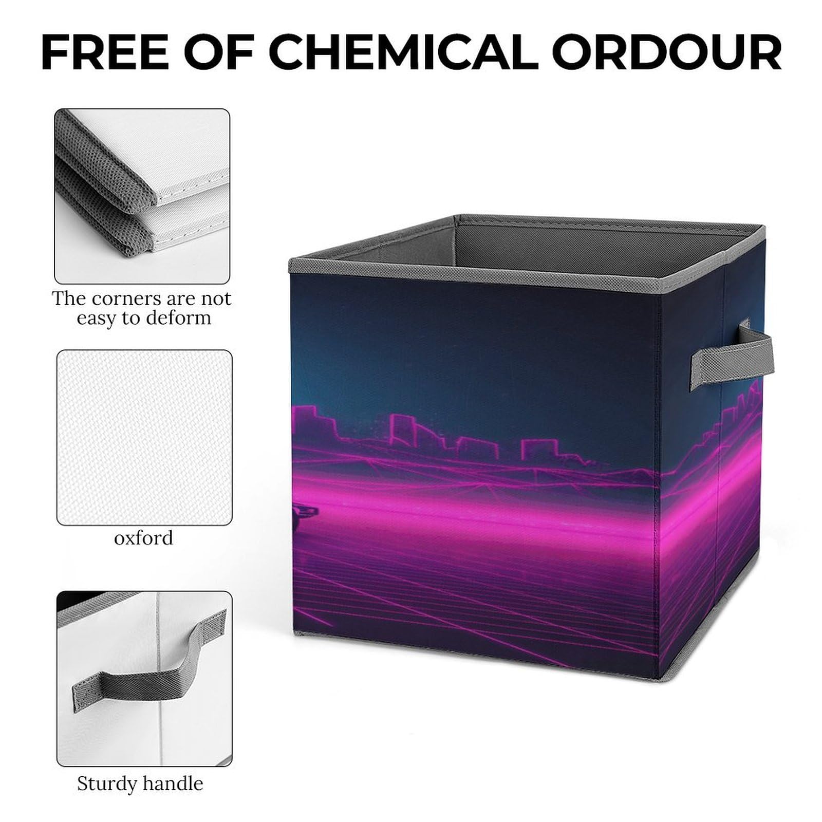 Retrowave Printed Collapsible Storage Cubes - 10.6×10.6 Inch Foldable Fabric Bins with Handles for Home, Office & Closet Organization (Set of 6) - Perfect for Toys, Books, Laundry & Seasonal Decor Storage