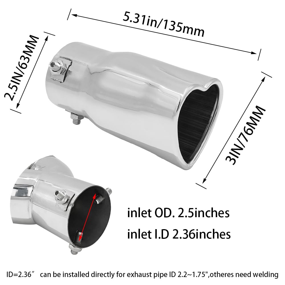 2.5 Inch Inlet Heart Shaped Universal Car Exhaust Tips - Stainless Steel Muffler Pipe Accessory (Pink) - Upgrade Your Ride for Car Shows & Date Nights