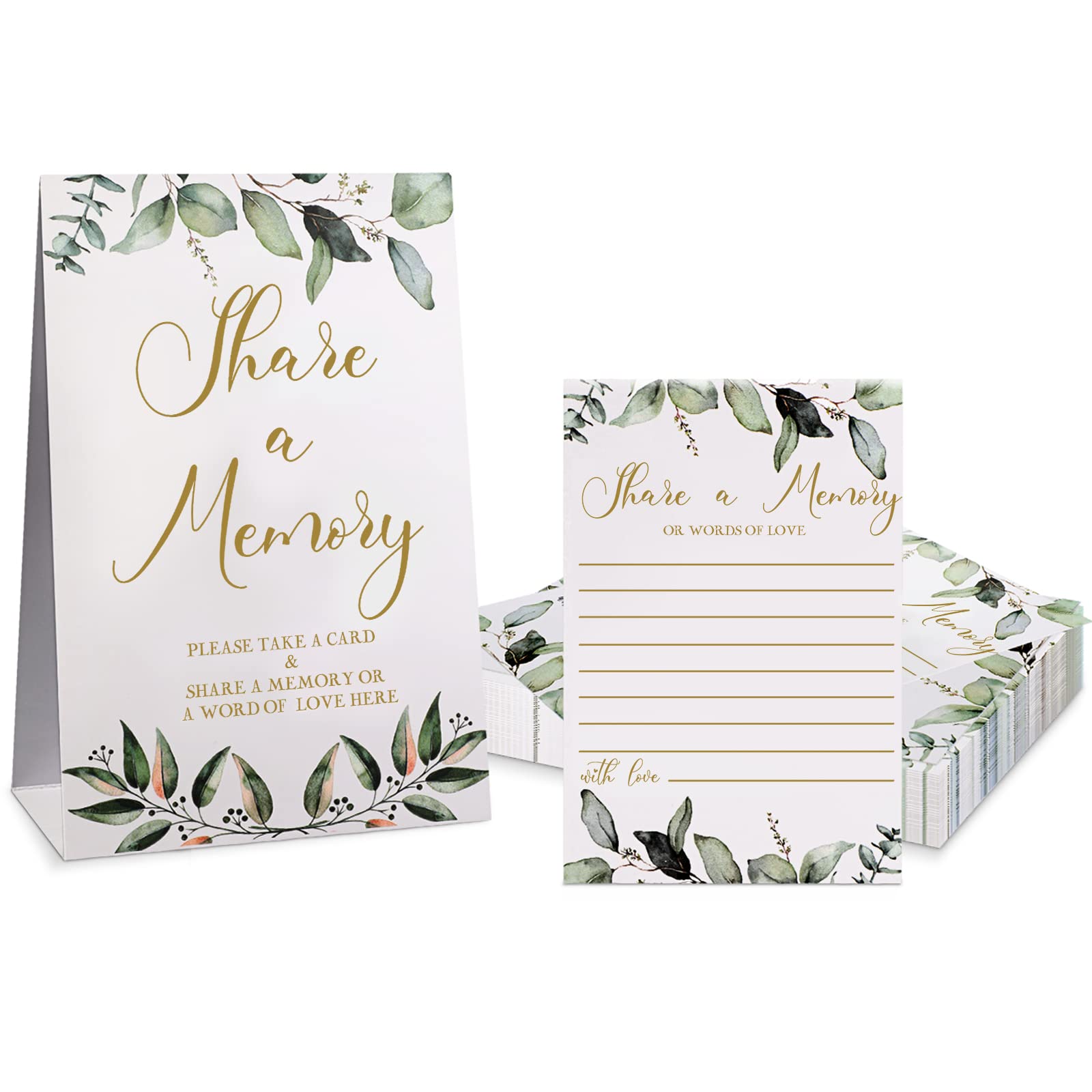 50 Pcs Elegant Greenery Eucalyptus Memory Cards & Seating Place Cards with Gold Font - Perfect for Funerals, Graduations, Weddings, Bridal Showers, Birthdays & Anniversaries - Create Lasting Memories for Special Occasions