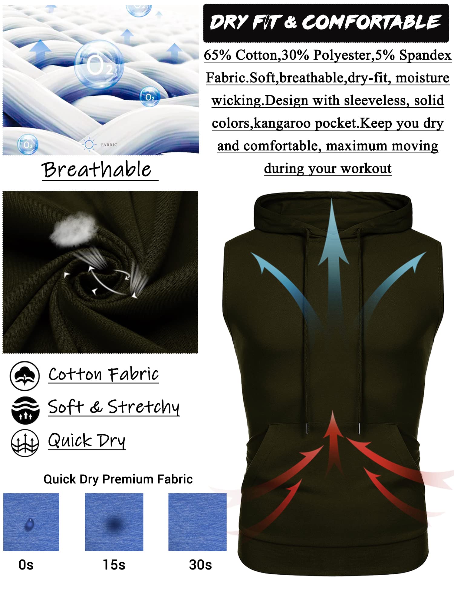 Amussiar Men's Workout Hooded Tank Top - Sleeveless Gym Training Hoodie for Bodybuilding & Muscle Cut Off Shirt - Perfect for Weightlifting, CrossFit & Streetwear Fashion
