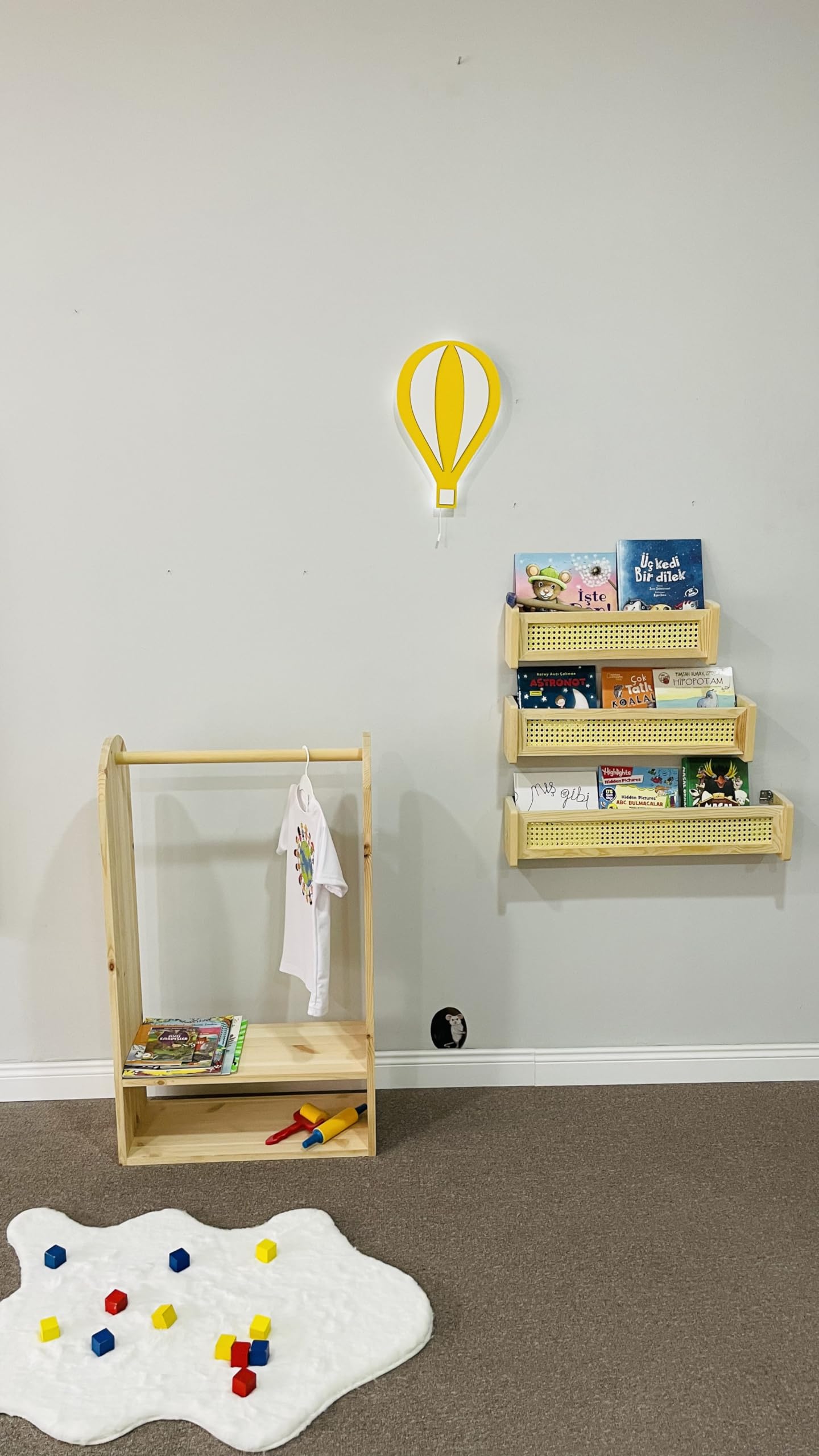 Montessori Dress Up Clothes Storage for Girls - Handmade Solid Pine Wood Wardrobe with Hanging Rod - Kids Clothing Rack & Toddler Garment Organizer for Bedroom - Perfect for Pretend Play & Nursery Organization
