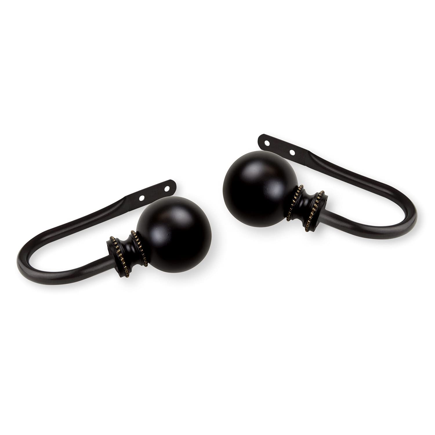 Elegant Black Elias Curtain Holdback Pair - Heavy Duty Drapery Tie Back Hooks for Living Room, Bedroom & Window Decor