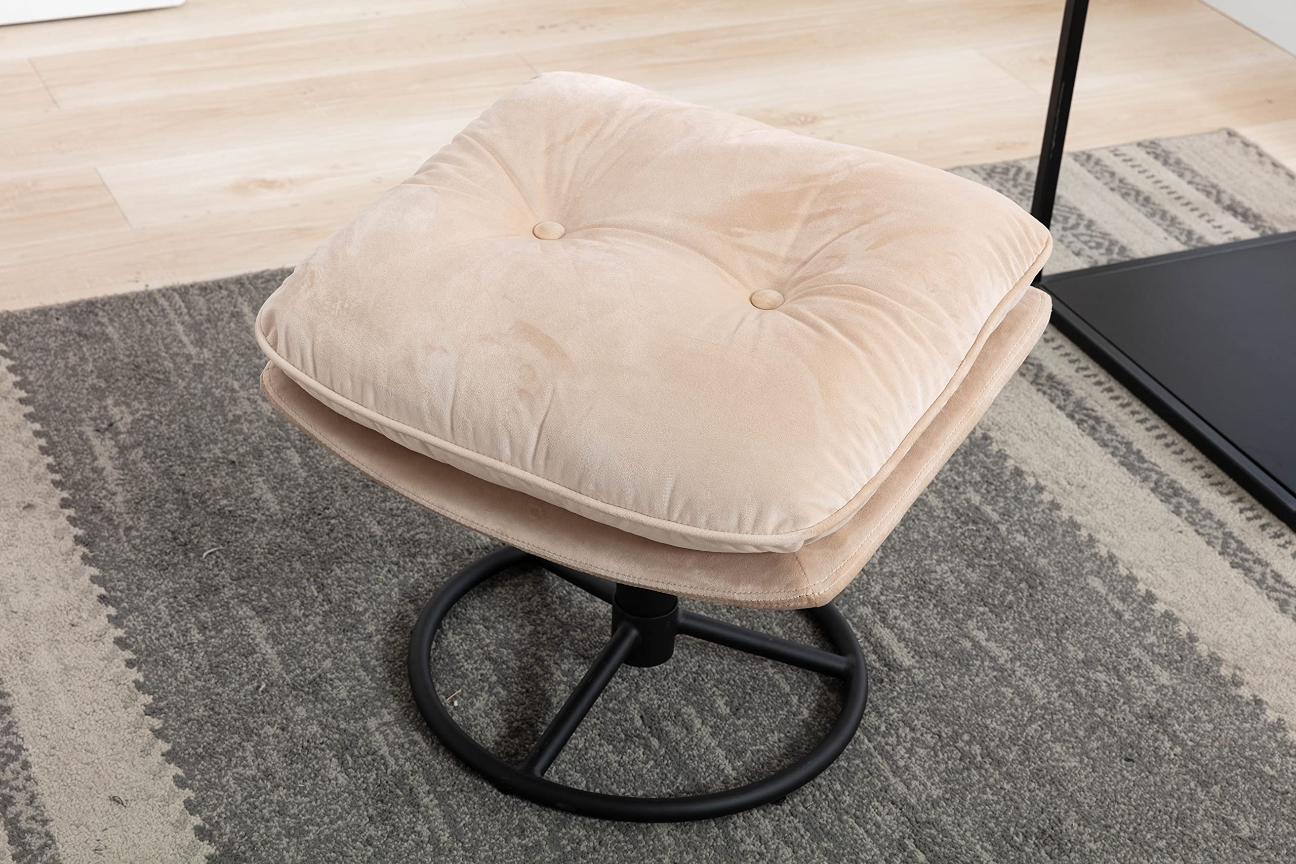 360 Degree Swivel Accent Chair with Ottoman Set - Comfy Reading Armchair for Bedroom, Office & Living Room - Beige Lounge Chair (33.5