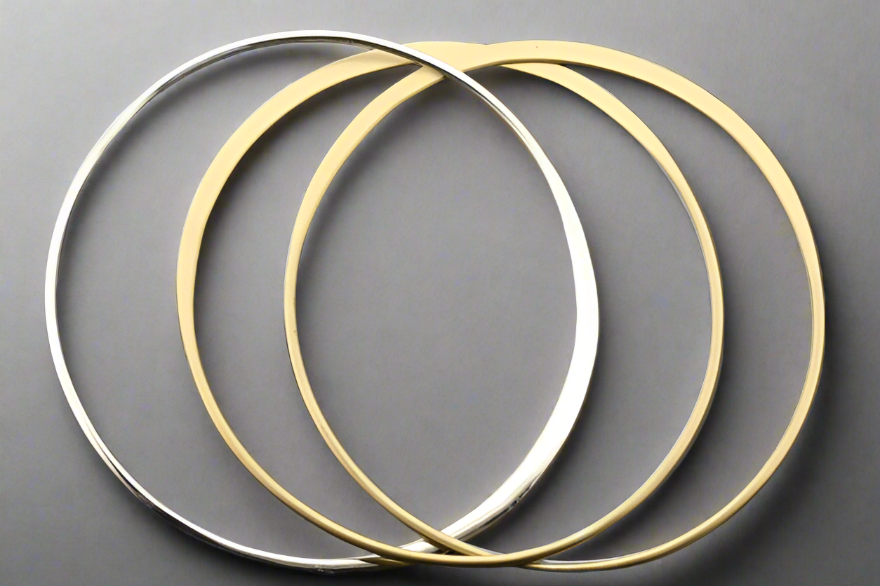 2-Pack Brass and Silver Interlinked Bangles - Elegant Stackable Bracelets for Women, Perfect for Everyday Wear and Special Occasions
