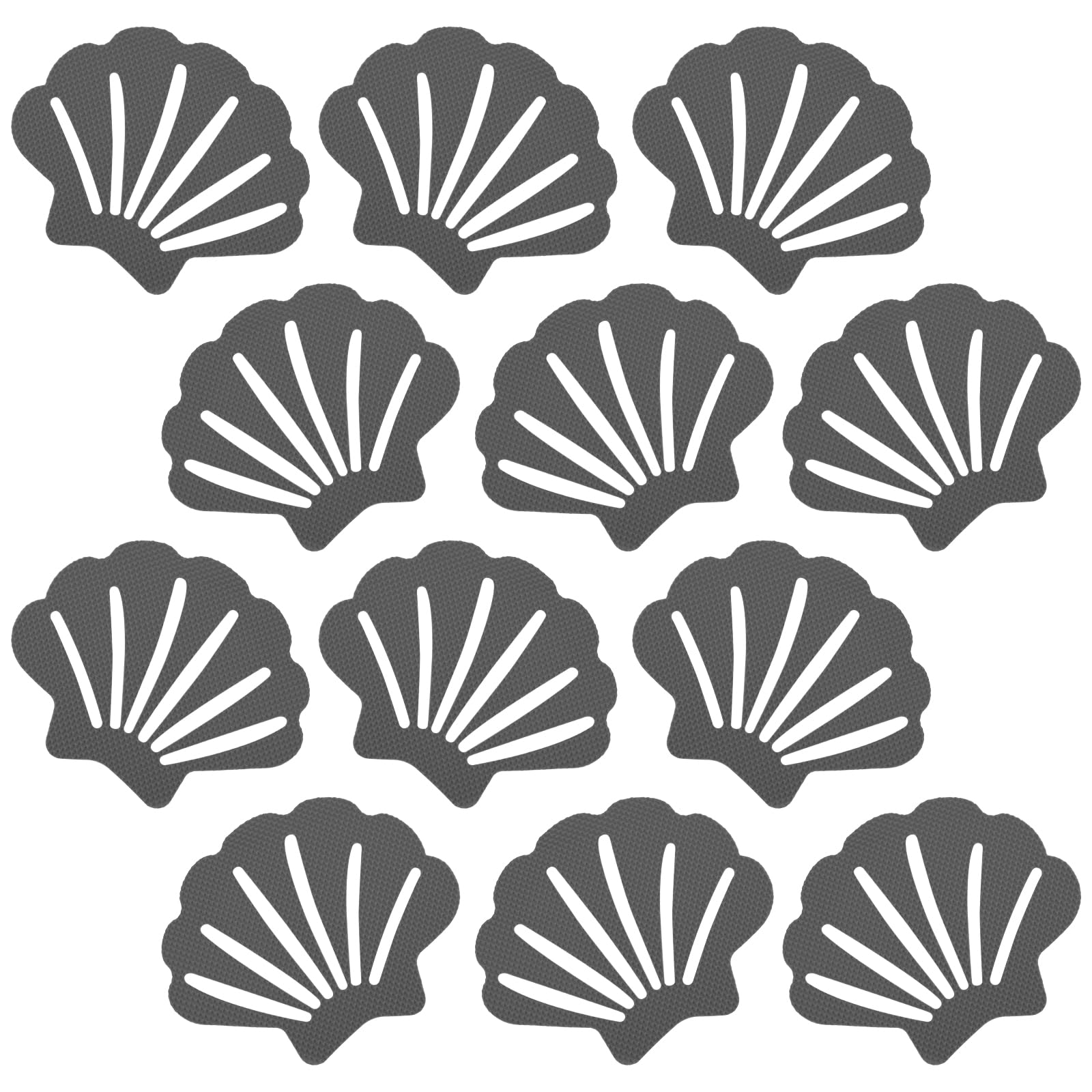 12 Pack Non-Slip Shower Stickers - Anti-Skid Bath Tub Safety Decals for Adults, Kids & Elderly - Shell Shaped Adhesive Treads for Showers, Bathtubs, Stairs, Ladders & Boats (Grey) - Prevent Slips & Falls in Wet Areas