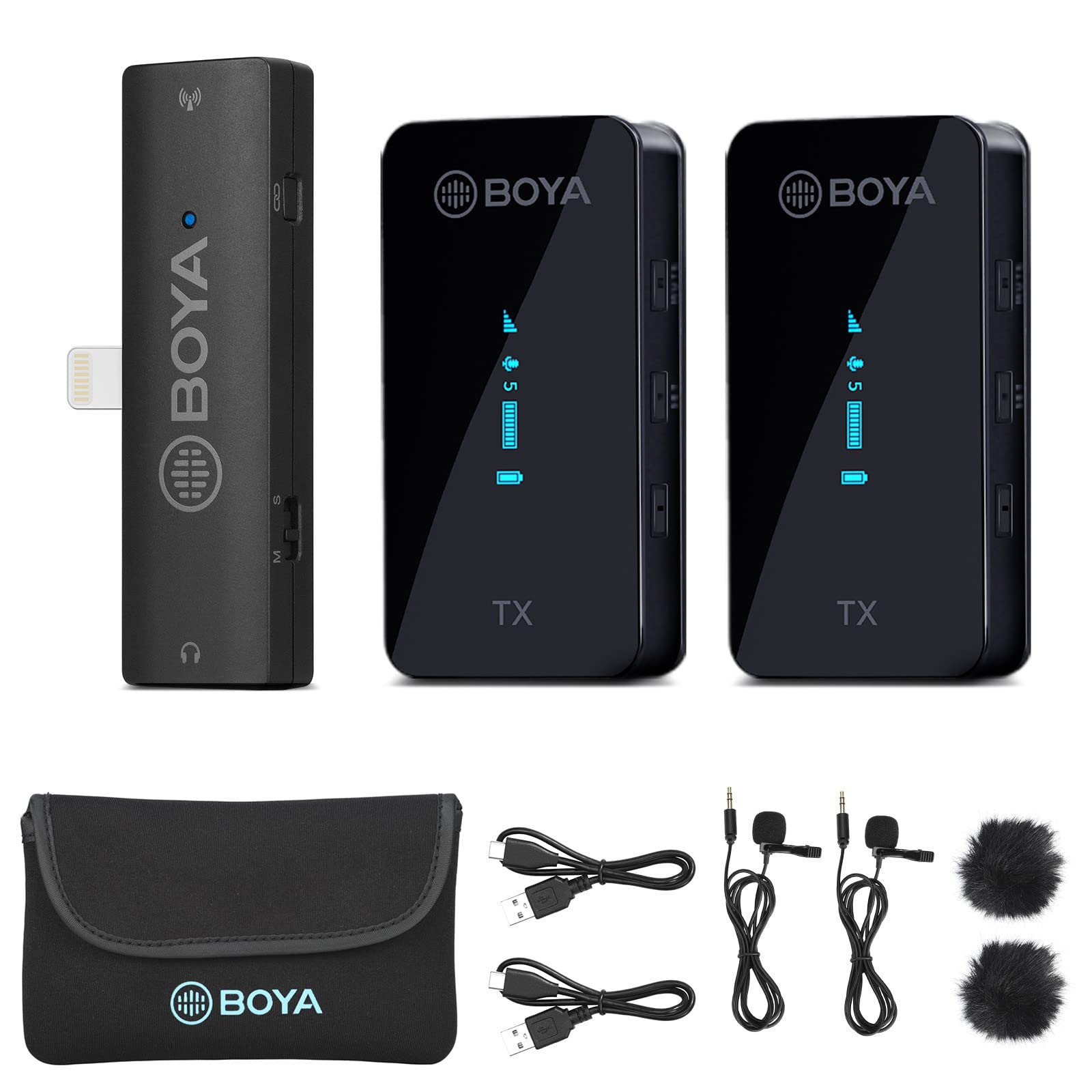 BOYA XM6-S4 2.4GHz Wireless Lavalier Microphone for iPhone iPad - OLED Display, Built-in Mic for YouTube, TikTok Live Streaming, Video Recording, Vlogging - Perfect for Interviews, Podcasts & Online Classes