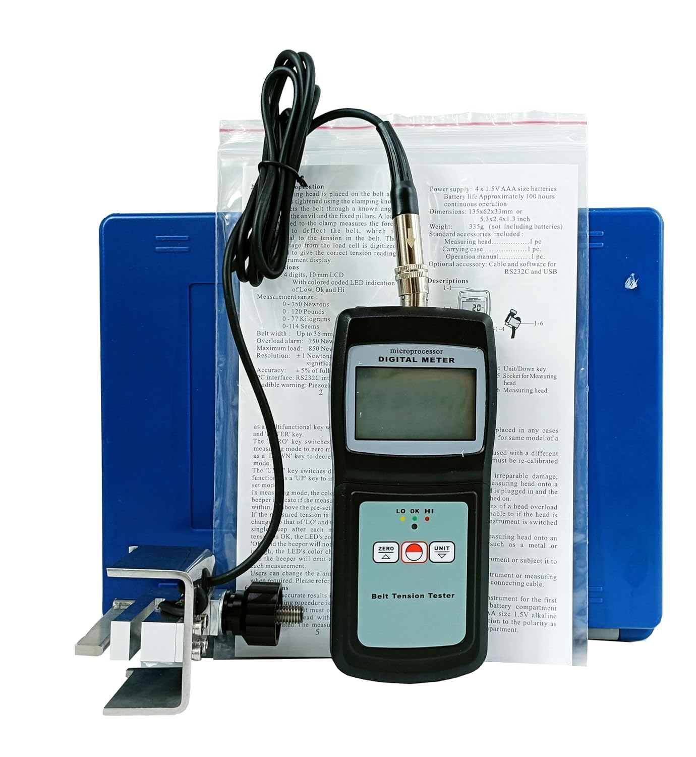 **Digital Belt Tension Tester 0-750N with LCD Display - High/Low/OK Indicator | Industrial & Automotive Belt Measurement Tool for Maintenance & Repair**