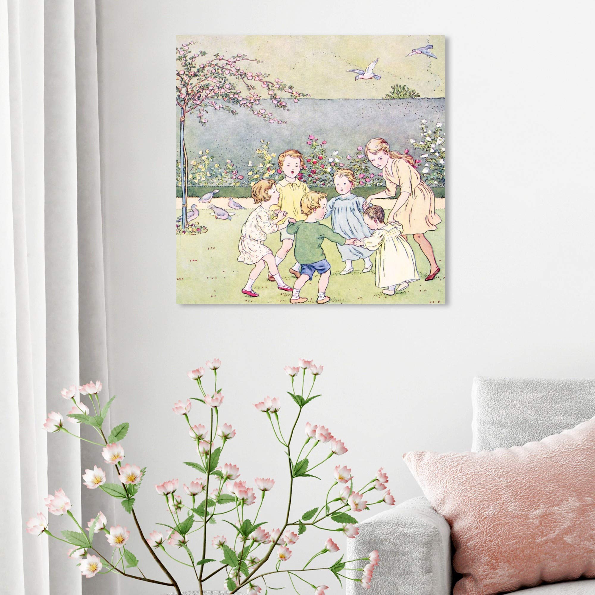 Oliver Gal Artist Co. 'Ring Around The Rosy' Kids Wall Art - 24x24 Inch Canvas Print for Children's Bedroom & Playroom Decor in Green & Blue - Nursery, Daycare & Play Area Wall Décor