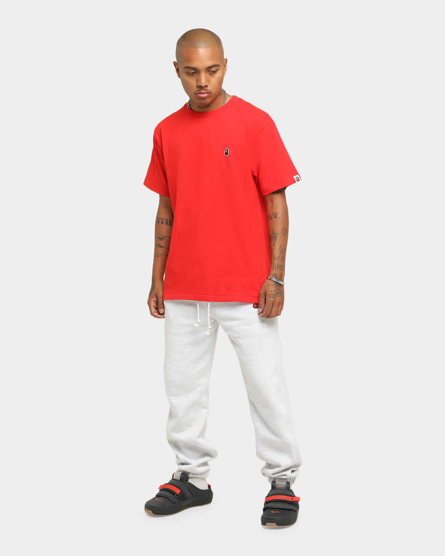 BAPE Men's Ape Head Logo Short Sleeve T-Shirt - Red Cotton Streetwear Tee for Casual Wear & Urban Fashion