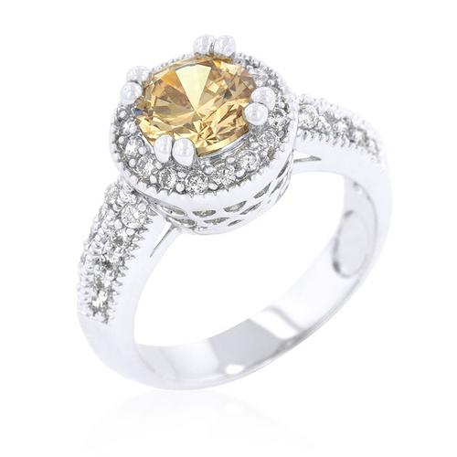 Elegant Champagne Halo Engagement Ring - 14K Gold Diamond Wedding Band for Women | Perfect for Proposals, Anniversaries & Special Occasions