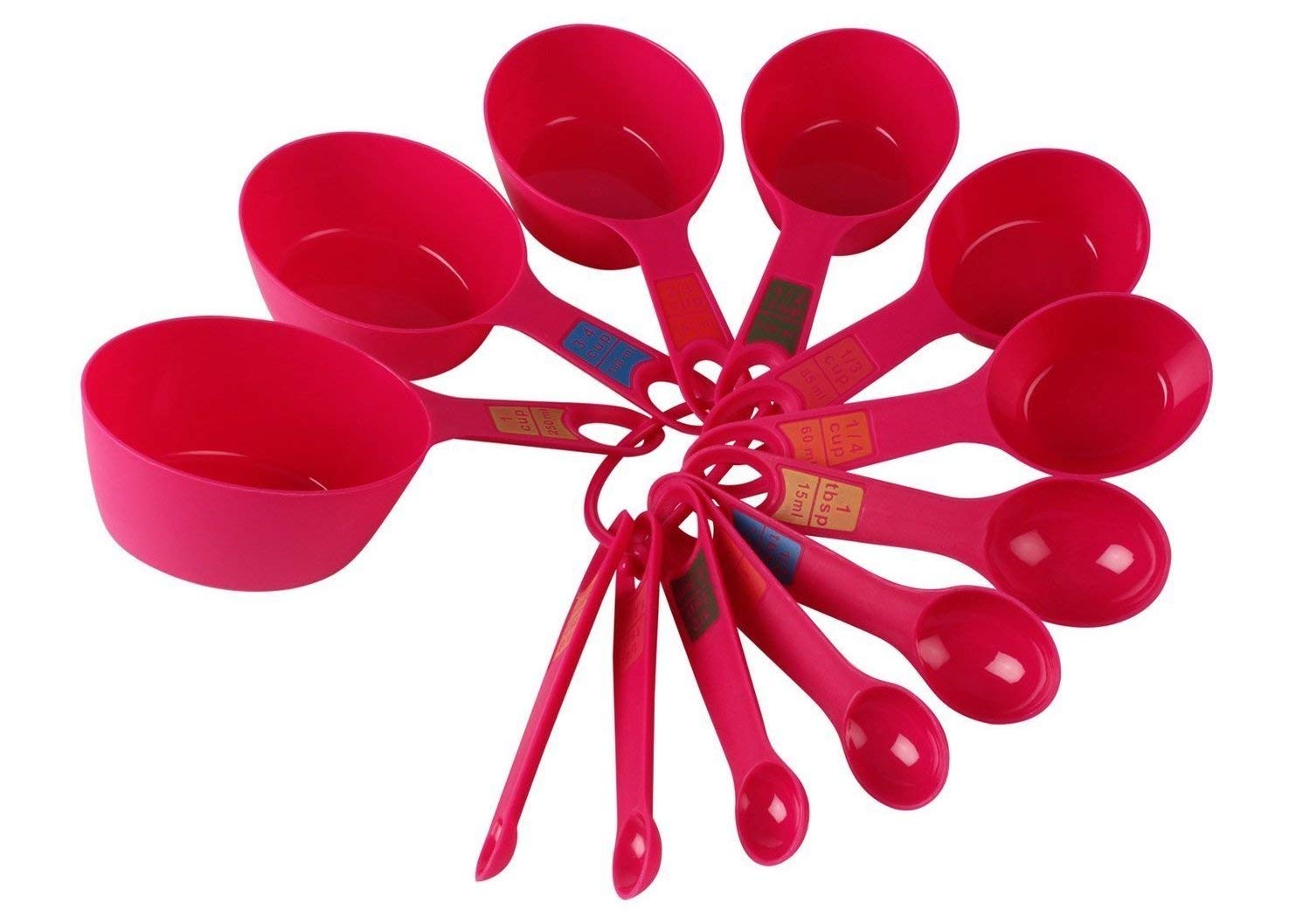 THW® 12-Piece Plastic Measuring Cups and Spoons Set with Ring Holder - Pink | Baking, Cooking & Kitchen Essentials for Accurate Measurements