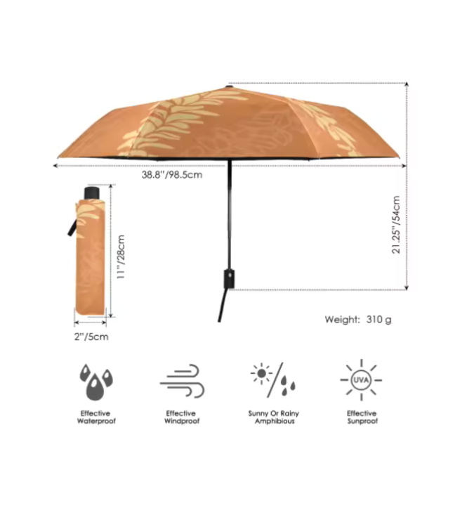 Pua Melia Alani Compact Folding Umbrella - Windproof Travel Umbrella for Men & Women - Perfect for Rainy Days, Commuting, and Outdoor Activities