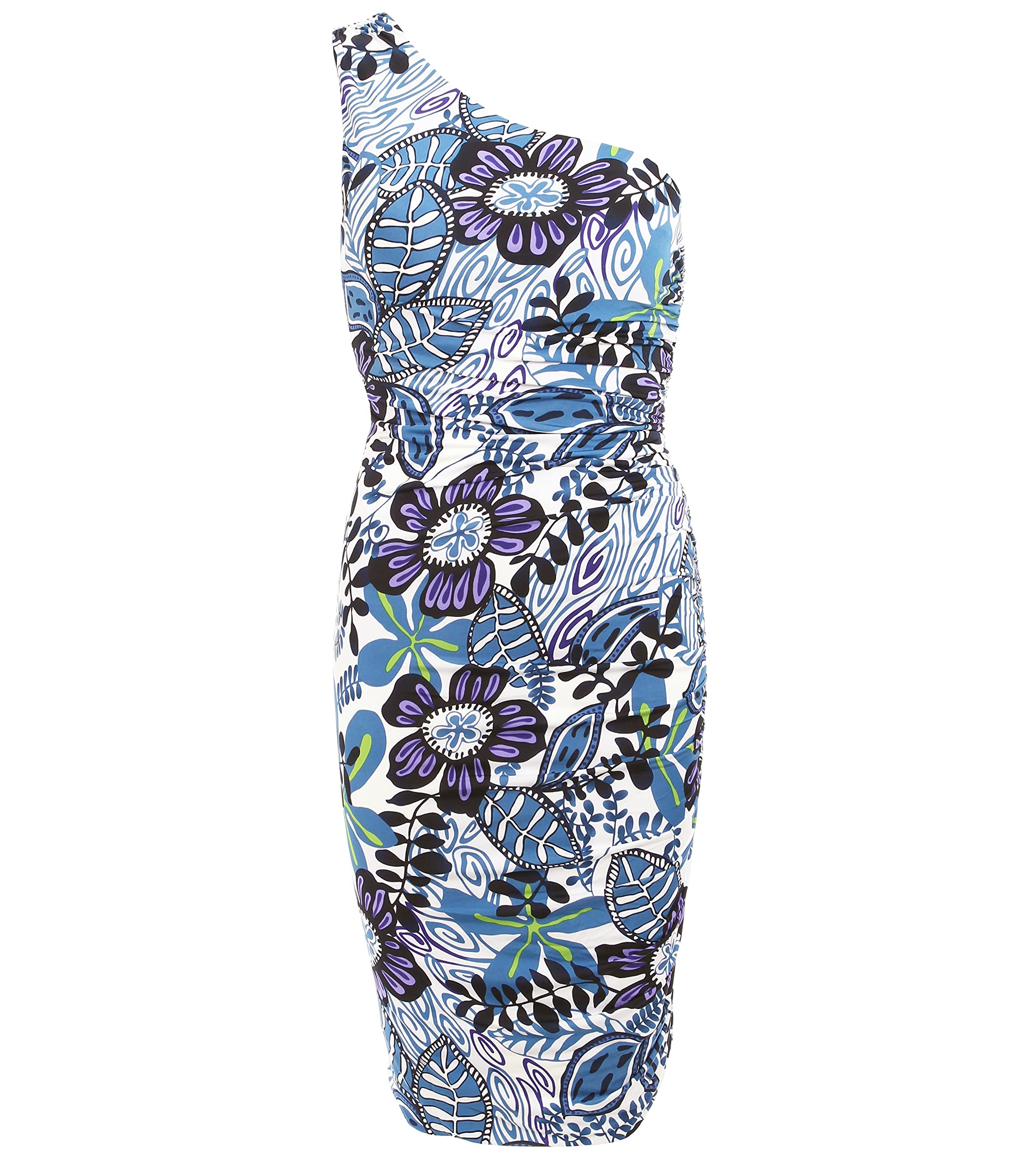 Blue Banana Women's Fully Lined Knee-Length Floral Print One Shoulder Dress | Summer Beach Party, Cocktail Evening & Wedding Guest Outfit