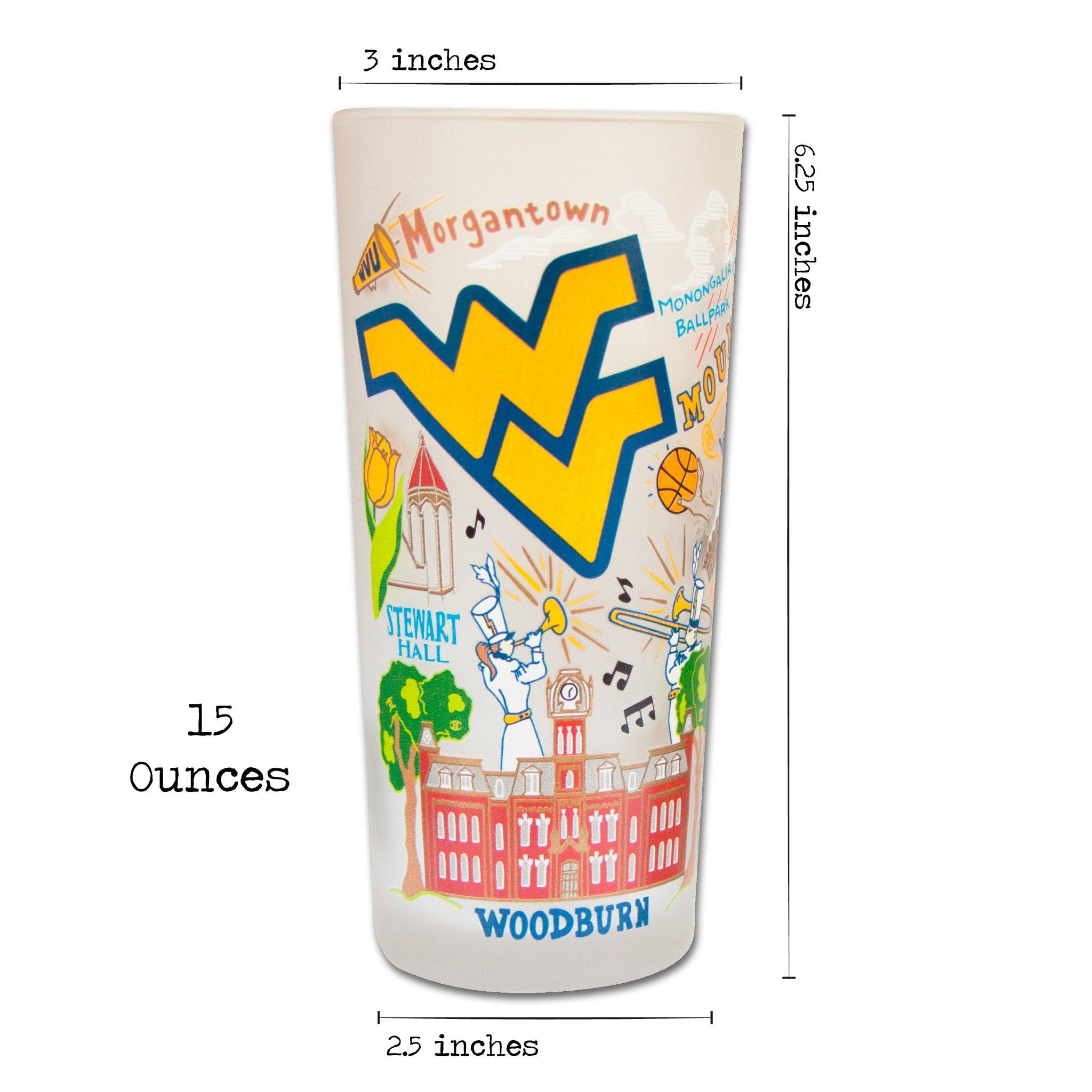 West Virginia University WVU Alumni Glass Cup - 15oz Dishwasher Safe Tumbler for Kitchen, Home & Office Use - Perfect for Beverages, Gifts & Game Day Celebrations