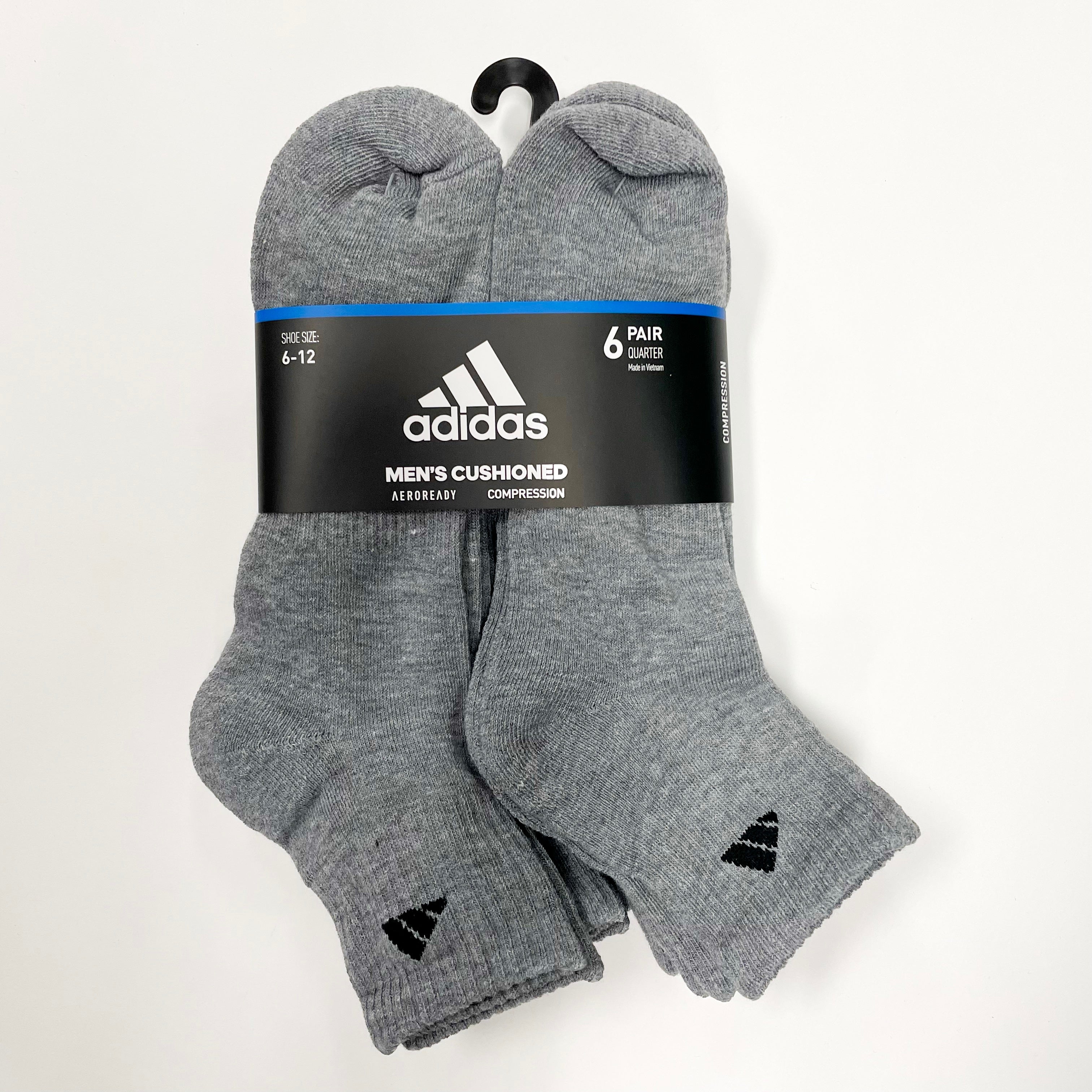 Adidas Men's Cushioned Quarter Cut Athletic Socks - 6 Pairs Pack for Running, Gym & Everyday Comfort