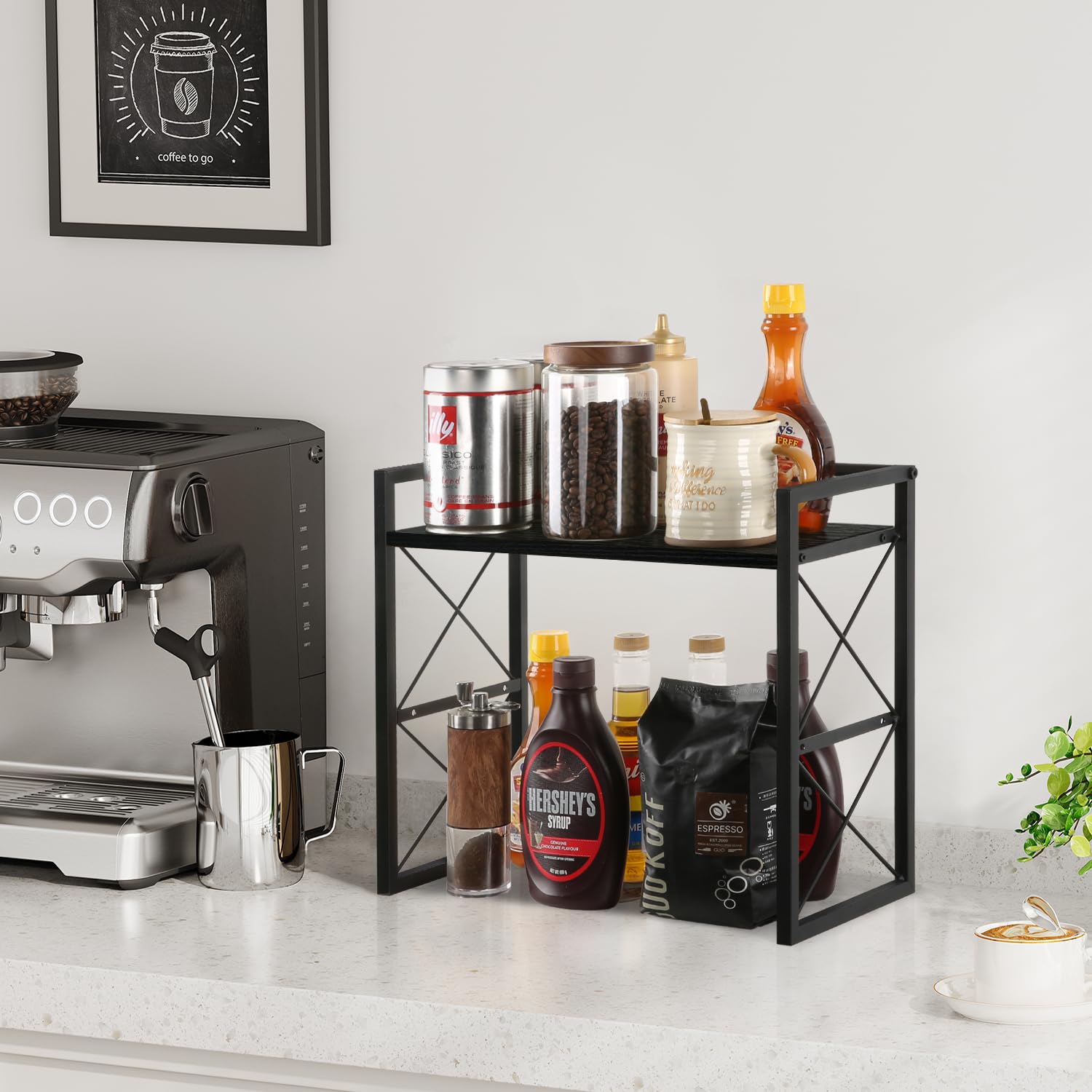 YINMIT 2-Tier Wooden Desktop Shelf Organizer - Black Office Desk Storage Rack & Freestanding Display Shelf for Home, Dorm, Workspace | Perfect for Organizing Books, Supplies & Decor
