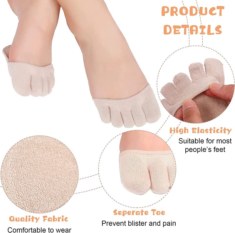 MEENIRA Women's Cotton Anti-Slip Pain Relief Half Insoles - 5-Toe Invisible Socks for Yoga, Running & Daily Comfort (1 Pair)
