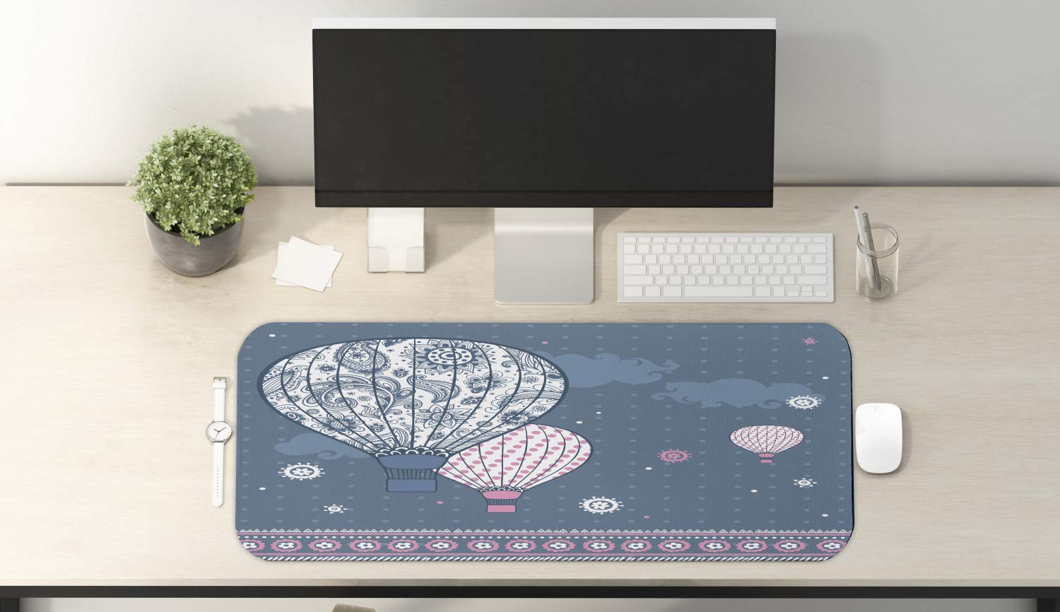 Ambesonne Retro Computer Mouse Pad with Air Balloons & Paisley Print - Non-Slip Rubber Gaming Mousepad (31