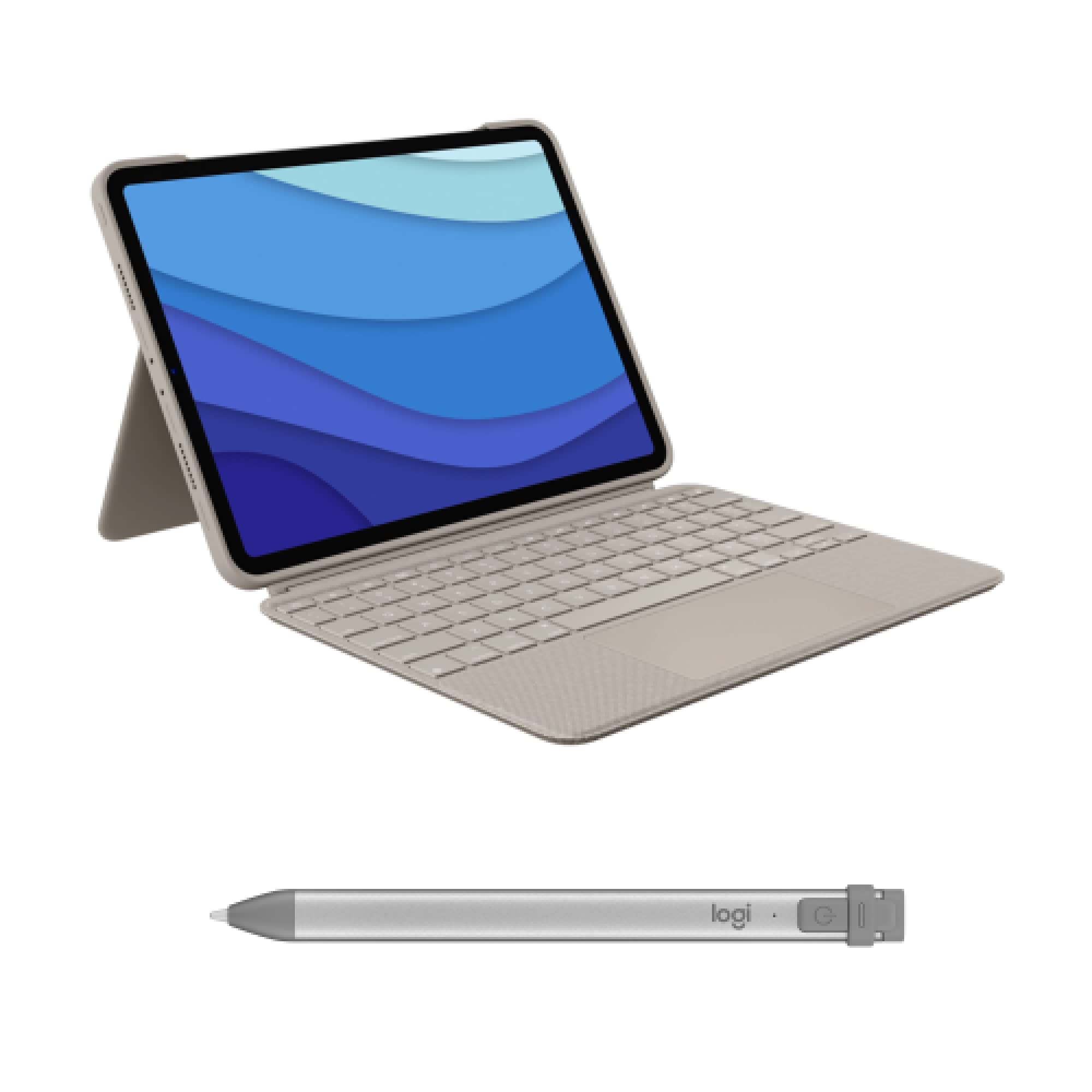 Logitech Combo Touch Keyboard Case for iPad Pro 11-inch (1st-4th Gen 2018-2022) with Apple Pencil Holder - Sand Crayon Gray | Perfect for Work, Study & Creative Projects