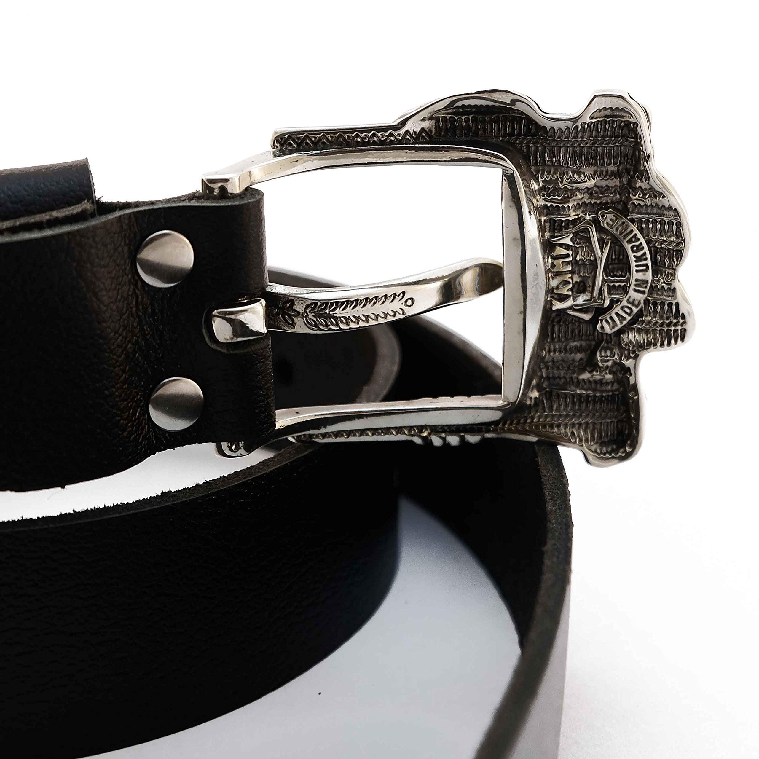 Premium Leather Belt with German Silver Jolly Roger Buckle - Skeleton & Pirate Style Belt for Men - Ukrainian Crafted Sculptural Frame Buckle - Perfect for Gothic, Steampunk & Pirate Costumes