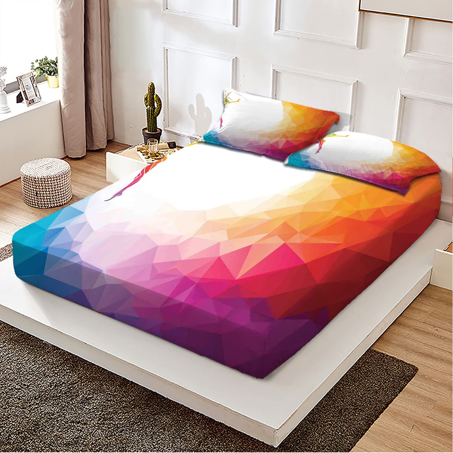 Gymnastics Girl Sports Theme Twin/Twin XL Fitted Sheet & Pillow Sham Set - 2 Piece Ultra Soft Breathable Bedding Decor for Kids Room, Dorm, Gymnast Gift (Multicolor Printed Design)