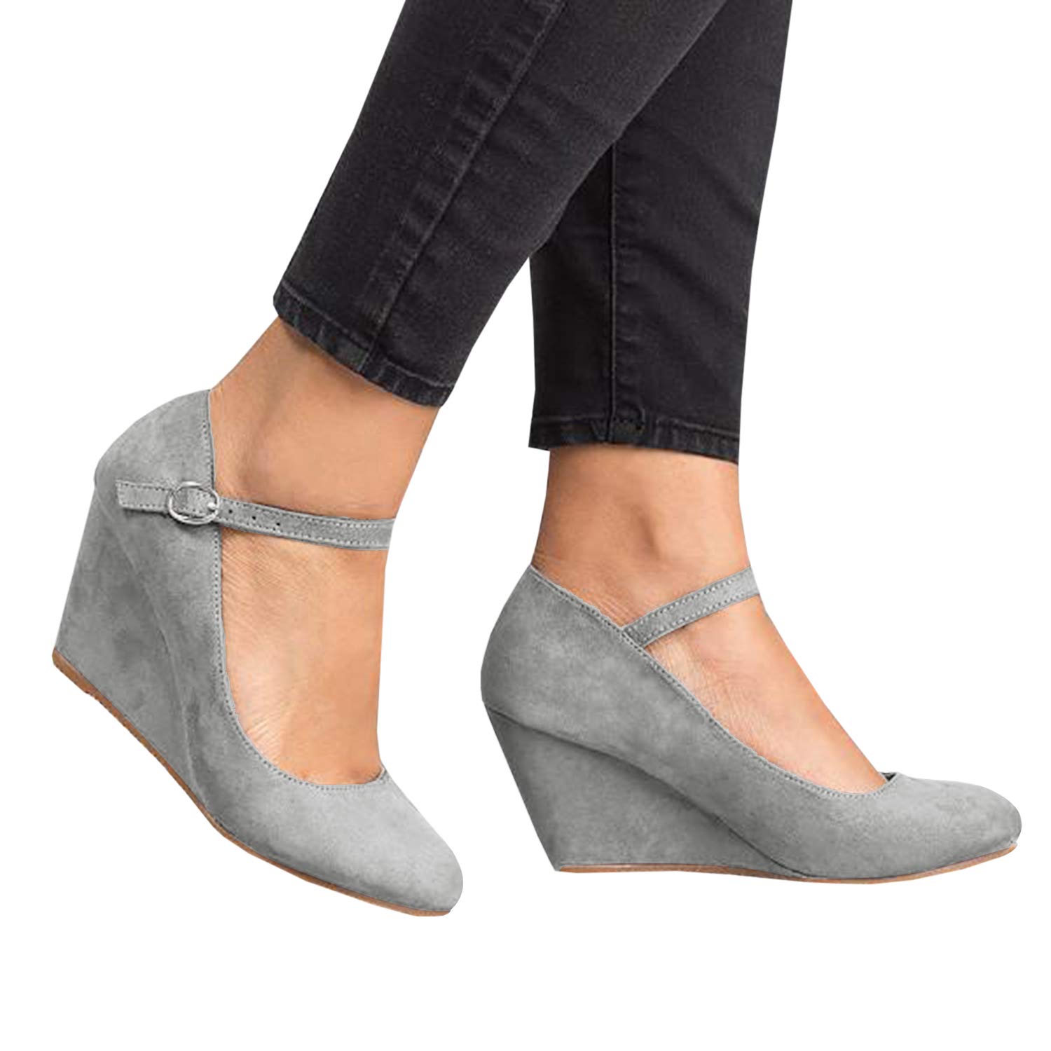 Coutgo Women's Wedge Shoes Closed Toe Mary Jane Pumps with Ankle Strap - Comfortable High Heels for Office, Wedding & Dress Occasions | Perfect for Professional Work, Formal Events & Special Celebrations