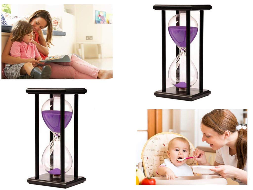 30 Minute Wooden Hourglass Sand Timer with Purple Wood Frame - Decorative Kitchen, Office & Home Decor - Perfect for Cooking, Study, Meditation & Time Management