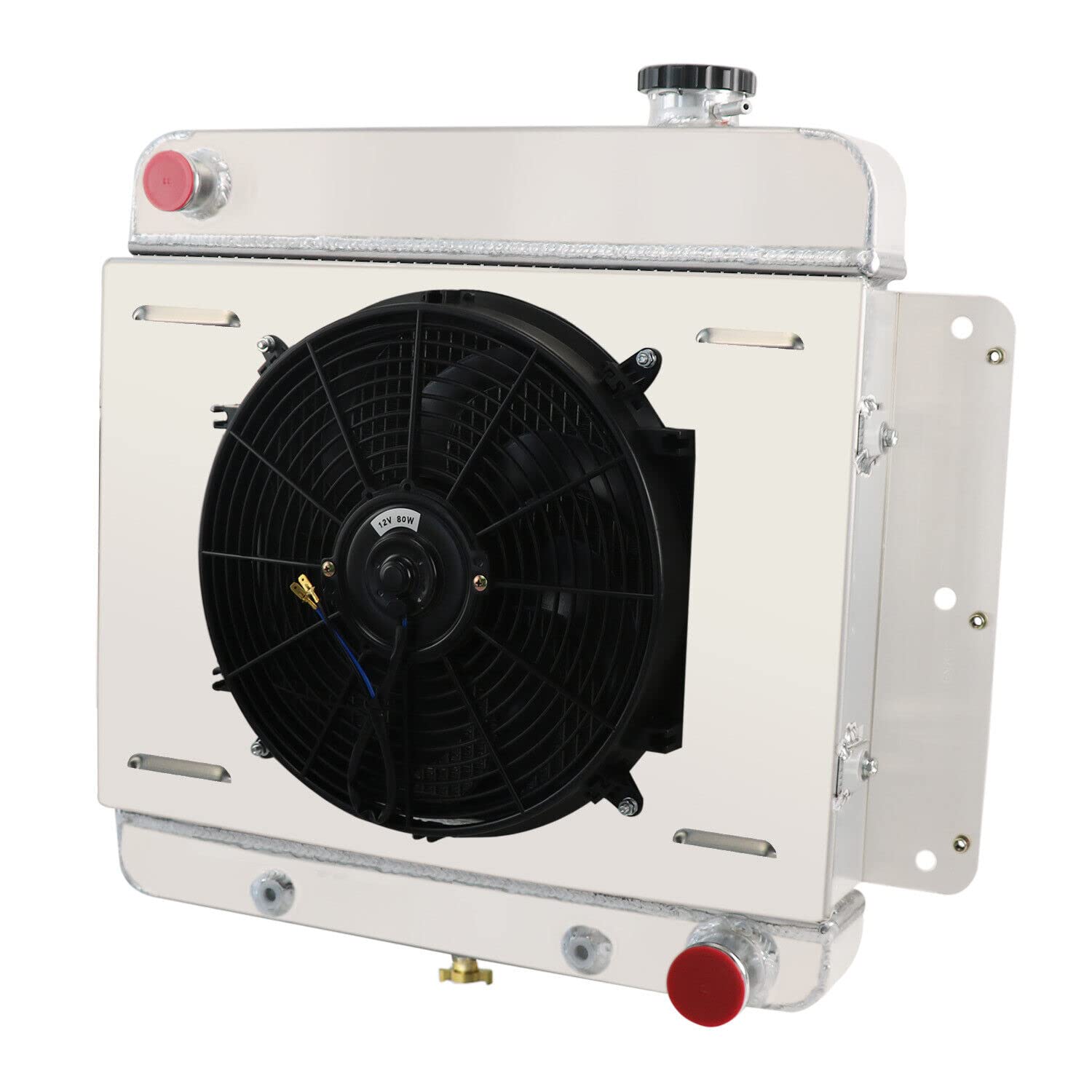 1962-1967 Chevy II Nova Base & SS Aluminum Radiator Kit - 3 Row High Performance Cooling System with Fan Shroud & Relay Kit for L6/V8 Engines - Perfect for Street Racing, Hot Rods & Classic Car Restoration