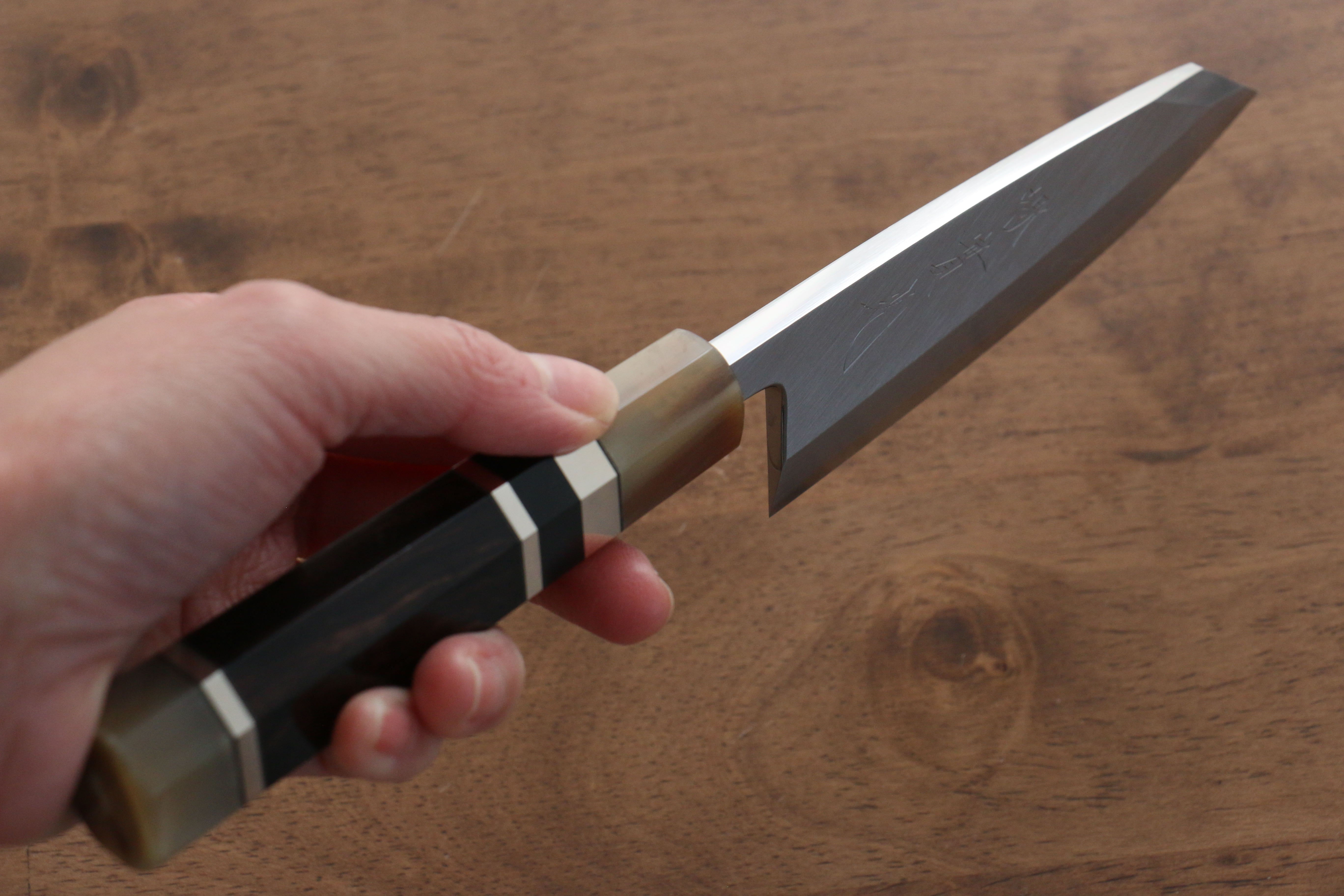 Jikko Shiko White Steel Kiritsuke Deba Knife 120mm - Ebony Wood Handle with Double Ring - Professional Japanese Kitchen Knife for Sushi, Fish Filleting & Precision Cutting