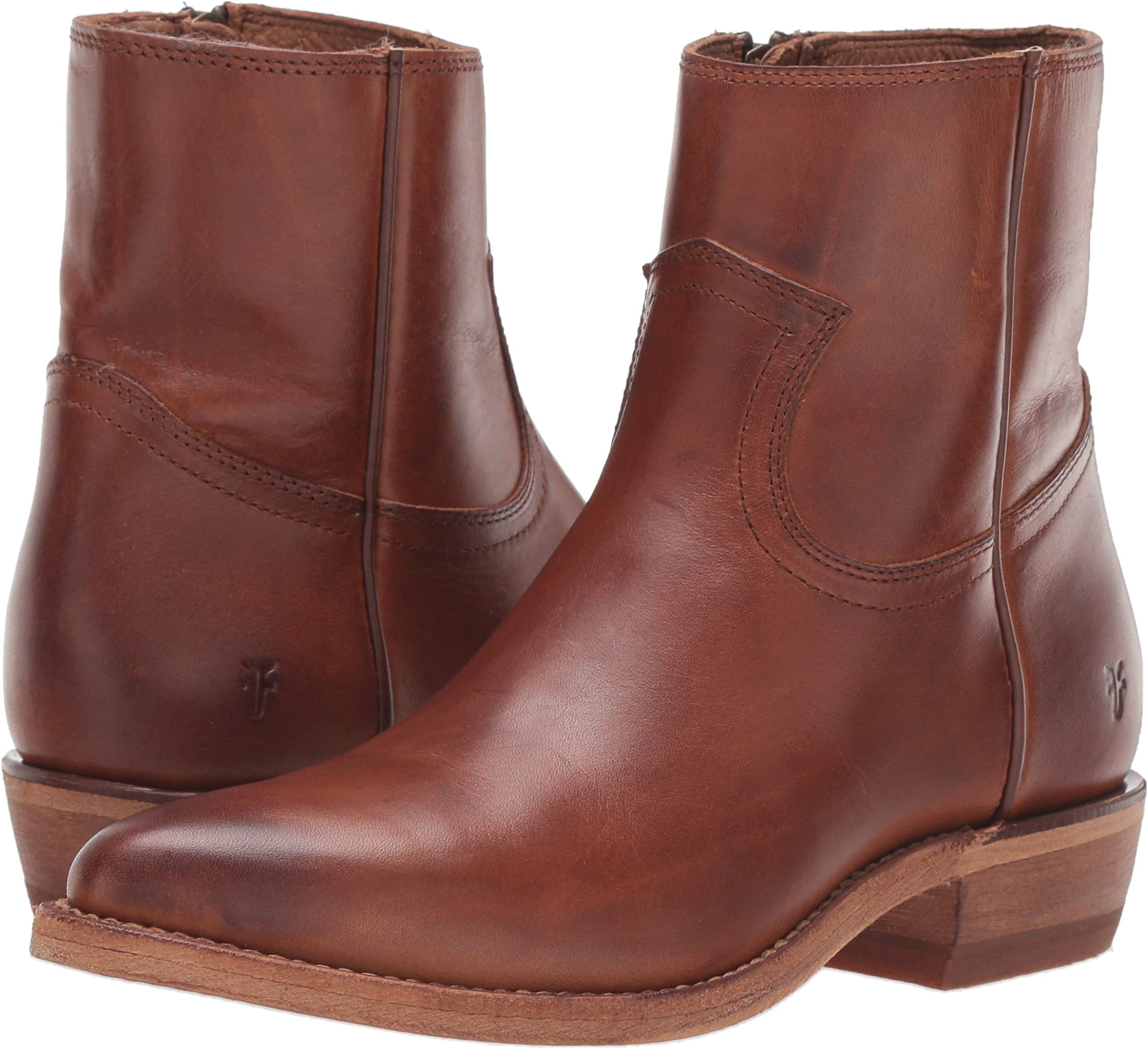 Frye Billy Women's Inside Zip Booties - Genuine Antiqued Leather, Wellington Stitchwork & Brass Hardware - 5.75