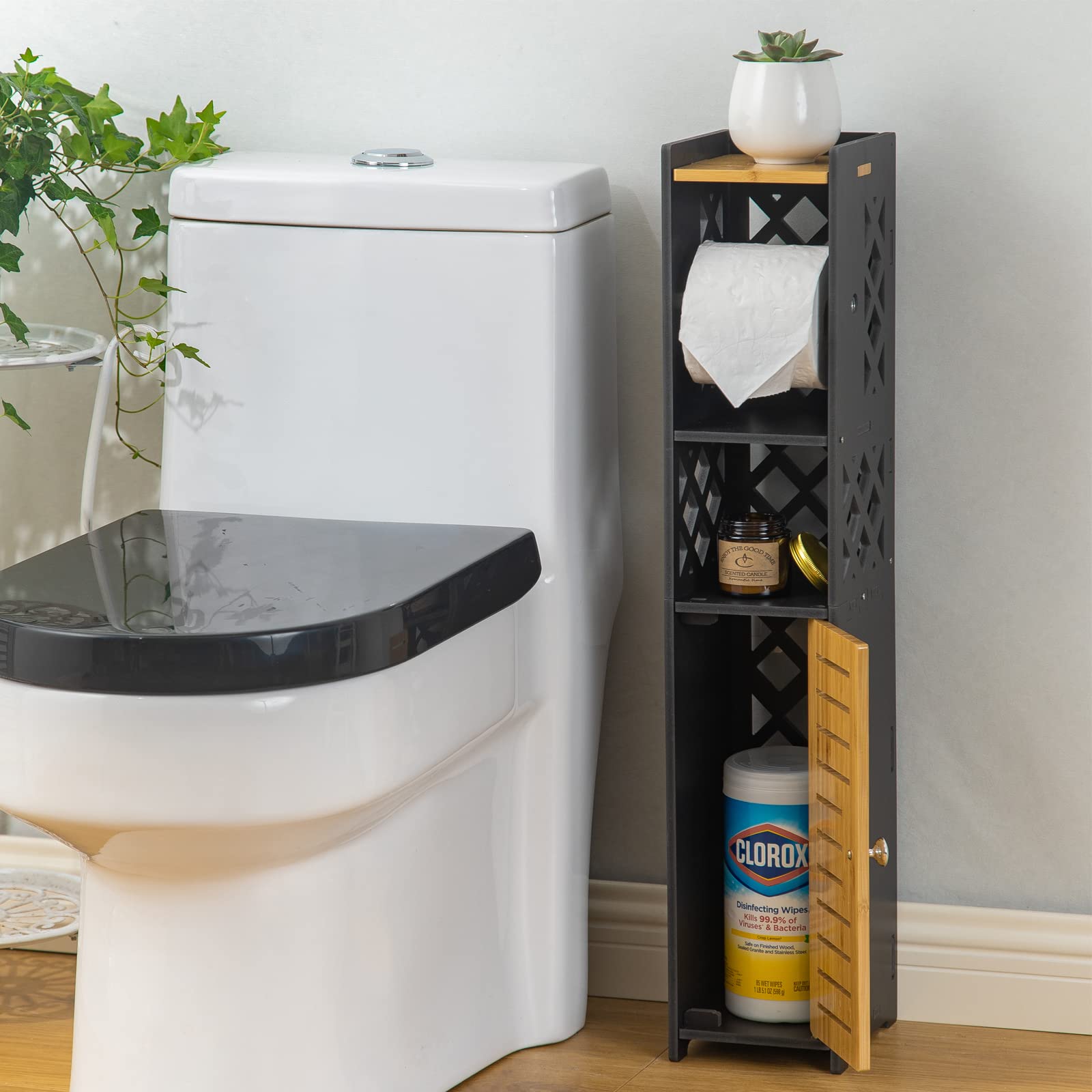 **White Slim Toilet Paper Holder Stand - Behind Toilet Storage Cabinet with Insert, Space-Saving Bathroom Organizer for Small Spaces | Perfect for Apartments, RVs & Compact Bathrooms by H HUIYKALY**
