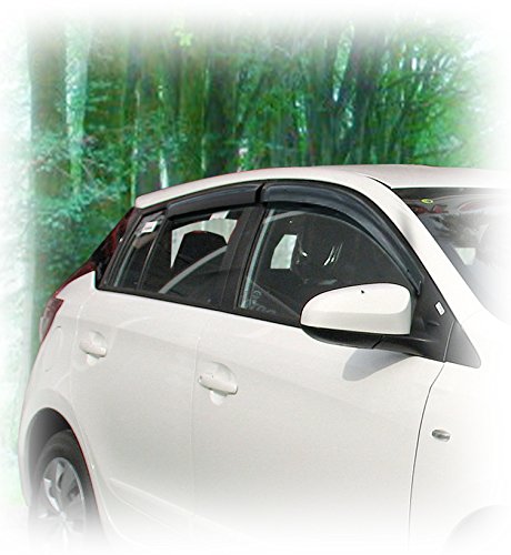 C&C Car Worx Tape-On Outside-Mount WV-13Y-TF Set of 4 Side Window Visor Rain Guards Compatible with 2013-2019 Toyota Yaris/Vitz/Echo 5-Door Hatchback - Deflect Rain & Improve Ventilation for Enhanced Driving Comfort