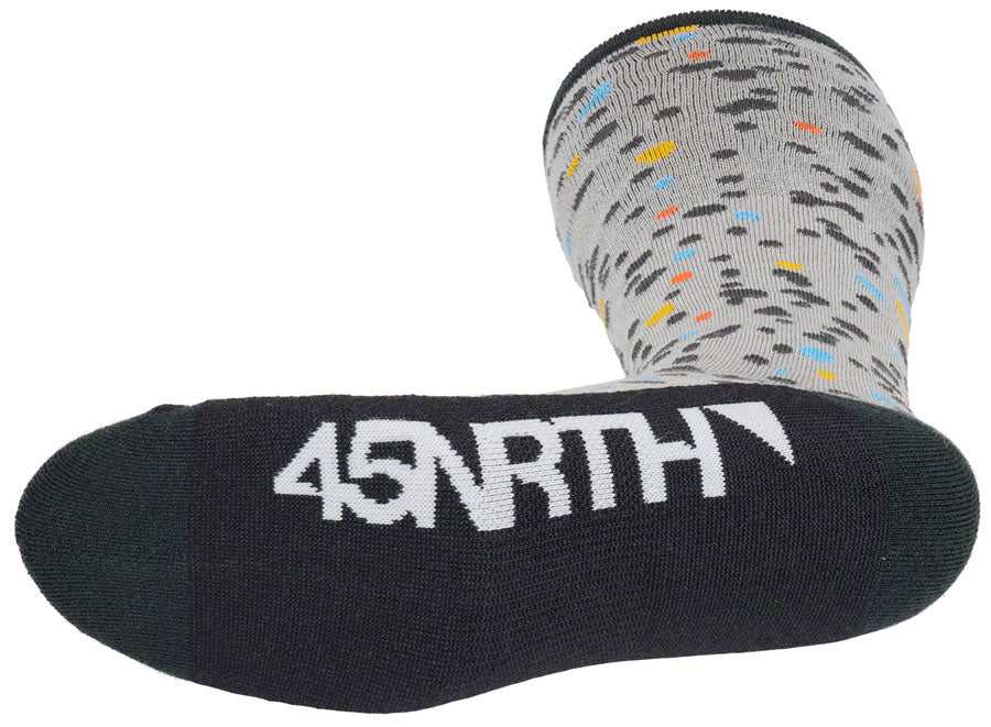 45NRTH Speck Heavyweight Knee High Wool Socks for Men & Women - Warm Winter Hiking & Snow Boot Socks, Gray/Dark Blue, Medium - Perfect for Outdoor Activities, Skiing, and Cold Weather Adventures